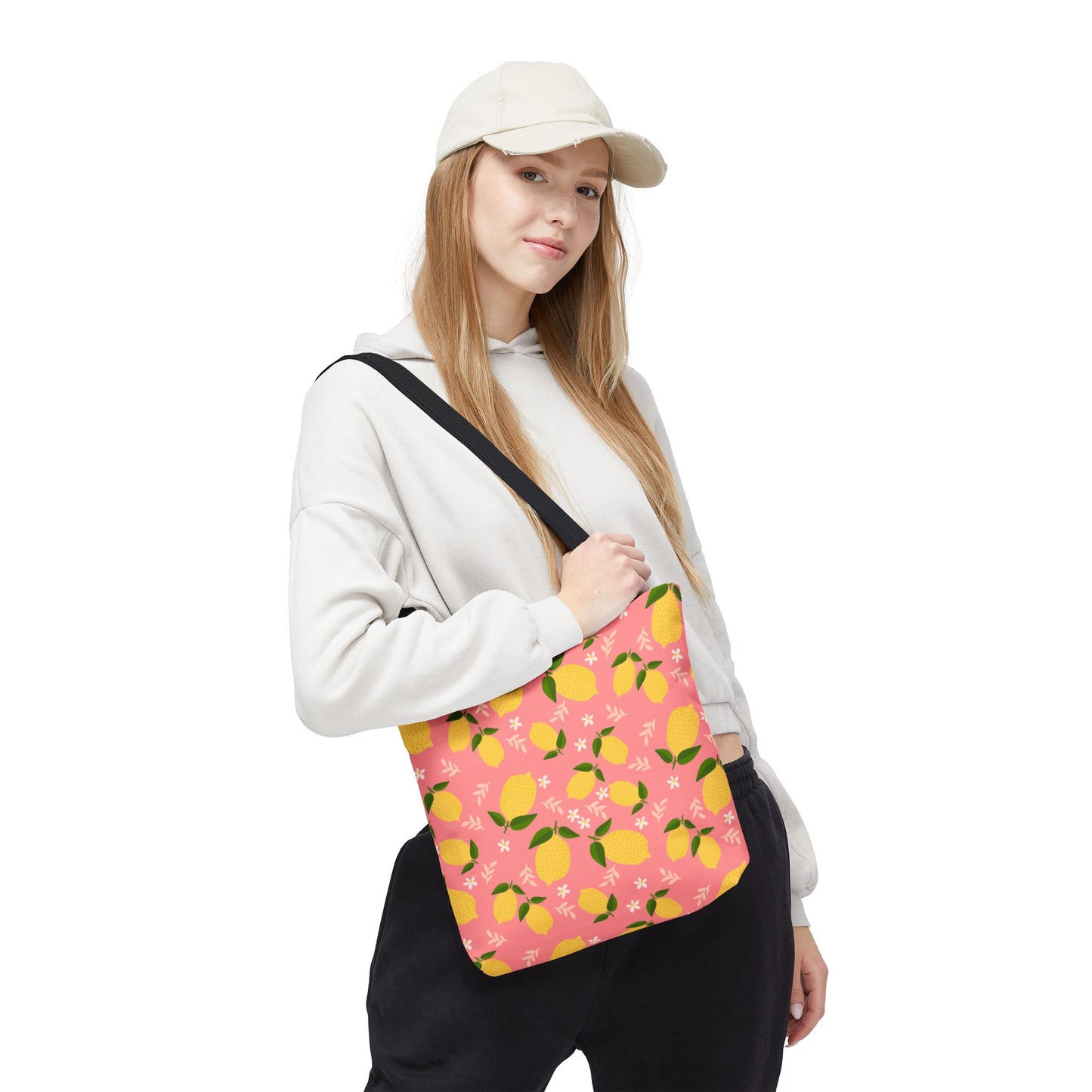 Pink Lemon Print AOP Tote Bag, Eco-Friendly Shopping Bag, Summer Style, Beach Tote, Gift for Her, Floral Shopping Bag