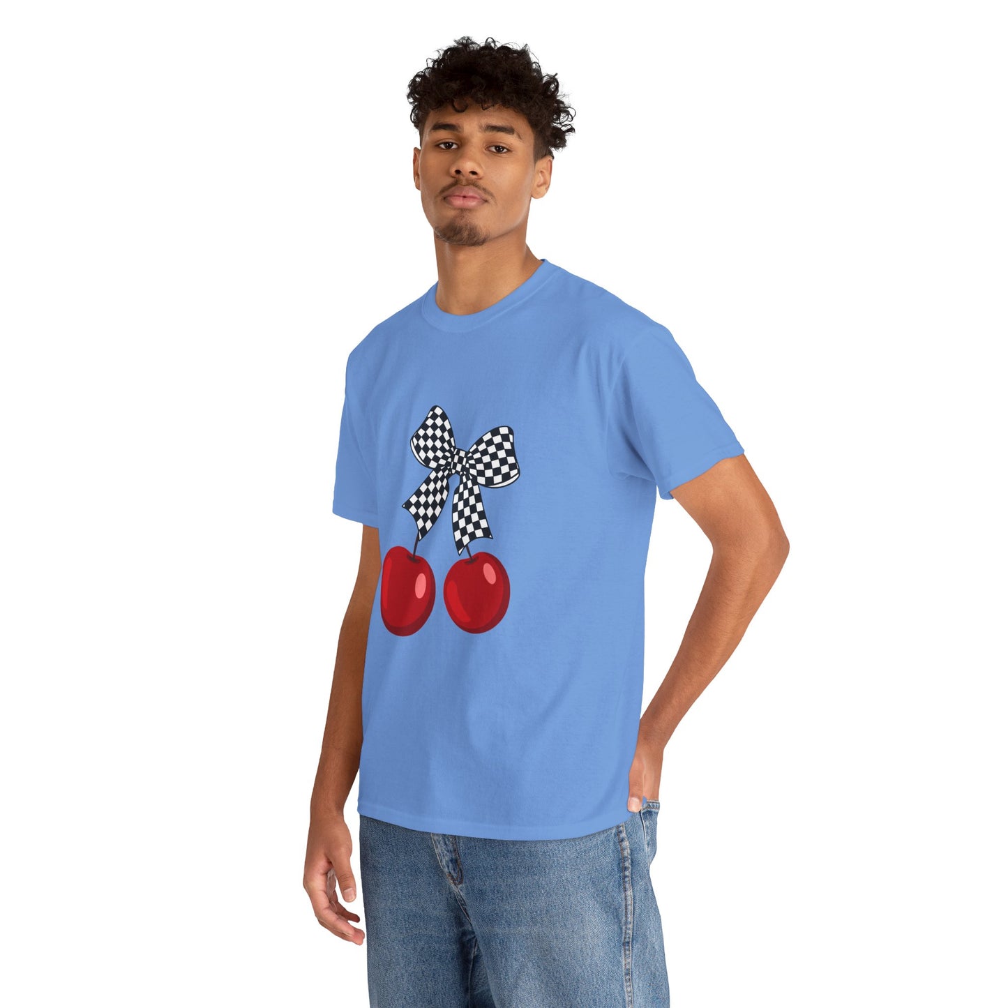 Cherry Bow Unisex Heavy Cotton Tee, Cute Graphic Tee, Casual Wear, Summer Shirt, Perfect Gift, Retro Style Tee