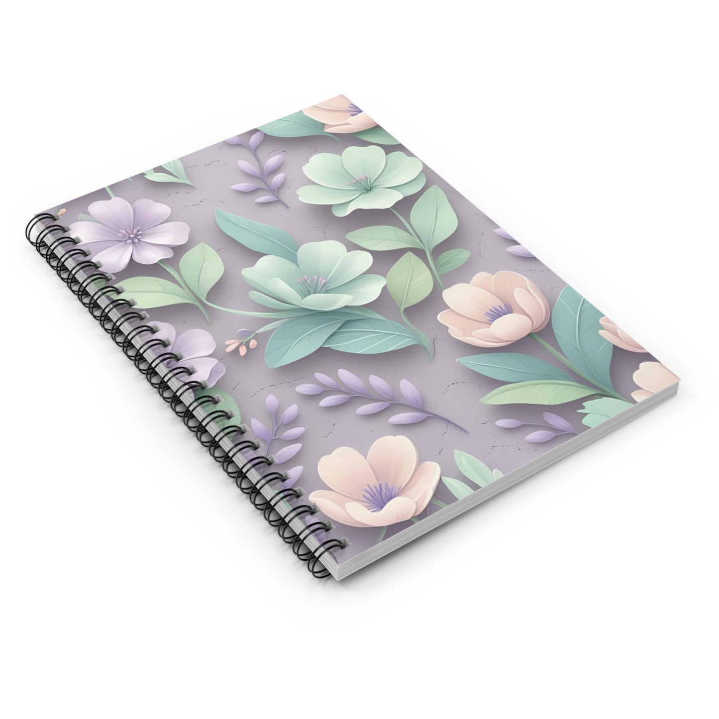 Pastel Floral Spiral Notebook - Ruled Line, Light Purple Planner, Journalling Journal, Cute Flower Notepad, Gift for Her