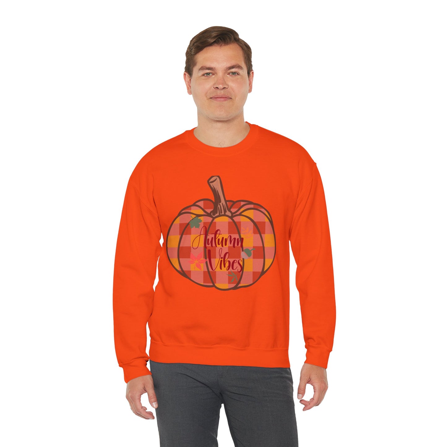 Autumn Vibes Pumpkin Sweatshirt, Cozy Fall Apparel, Unisex Crewneck for Harvest Season, Perfect for Thanksgiving, Pumpkin Lovers, Gift Idea