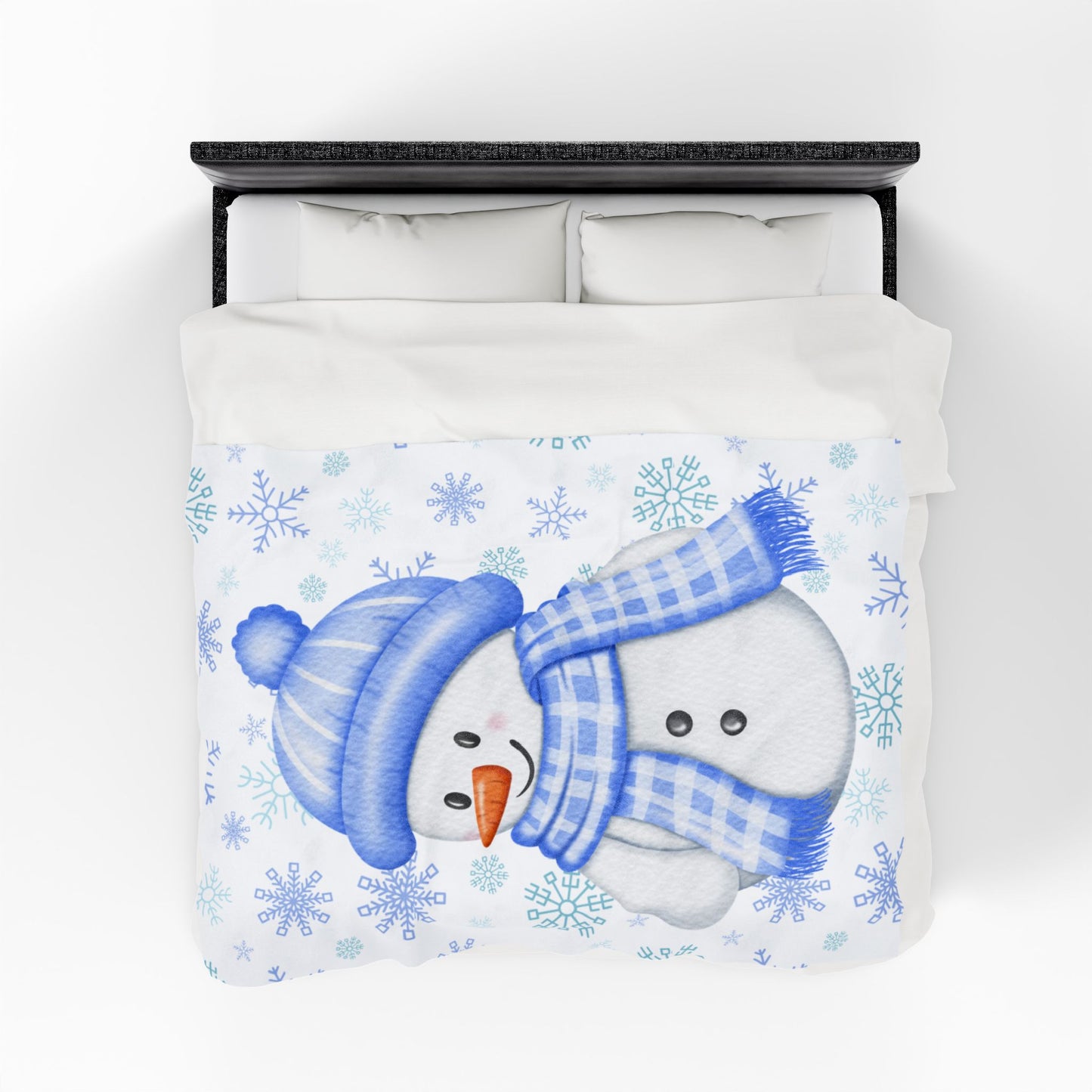 Cozy Blue Snowman Velveteen Plush Blanket | Winter Decor, Gift for Kids, Holiday Snuggle Blanket, Soft Warm Home Accessory, Seasonal Throw