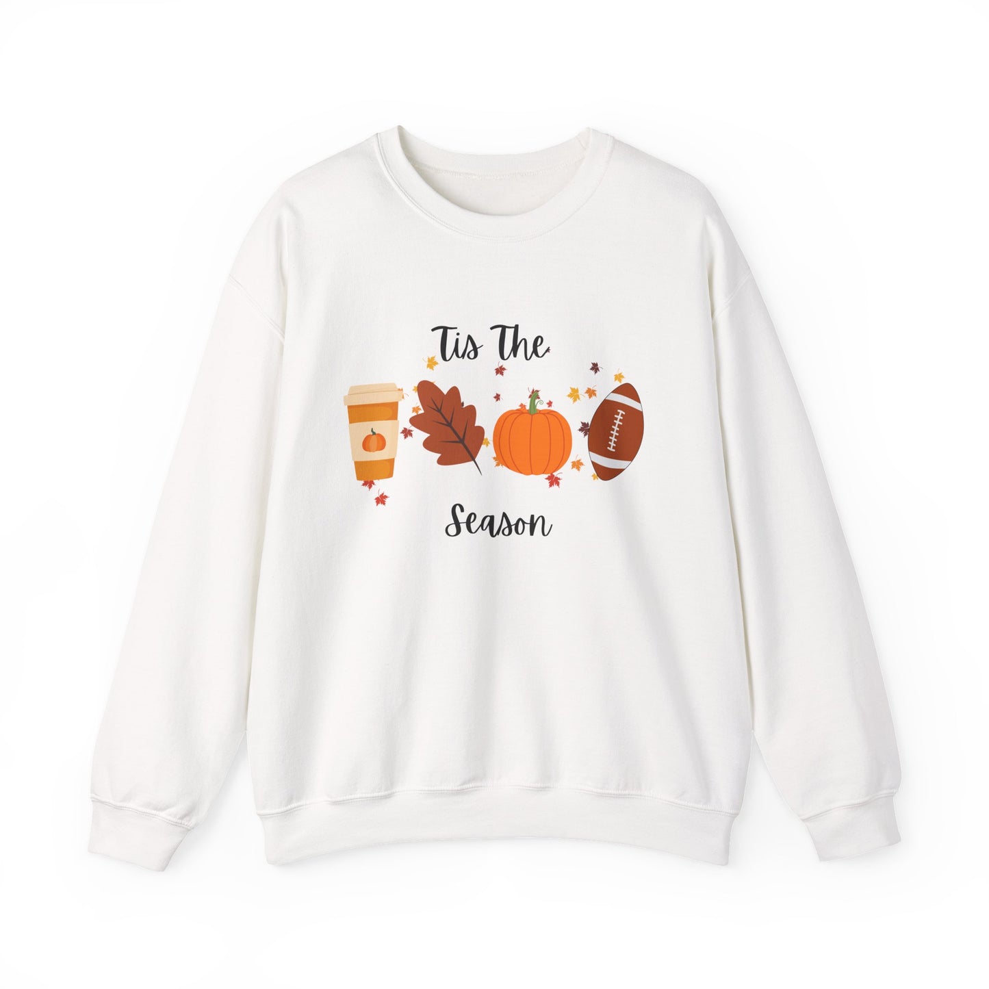 Tis The Season Fall-Themed Crewneck Sweatshirt, Cozy Autumn Apparel, Gift for Thanksgiving, Seasonal Wear, Cute Sweatshirt for Friends