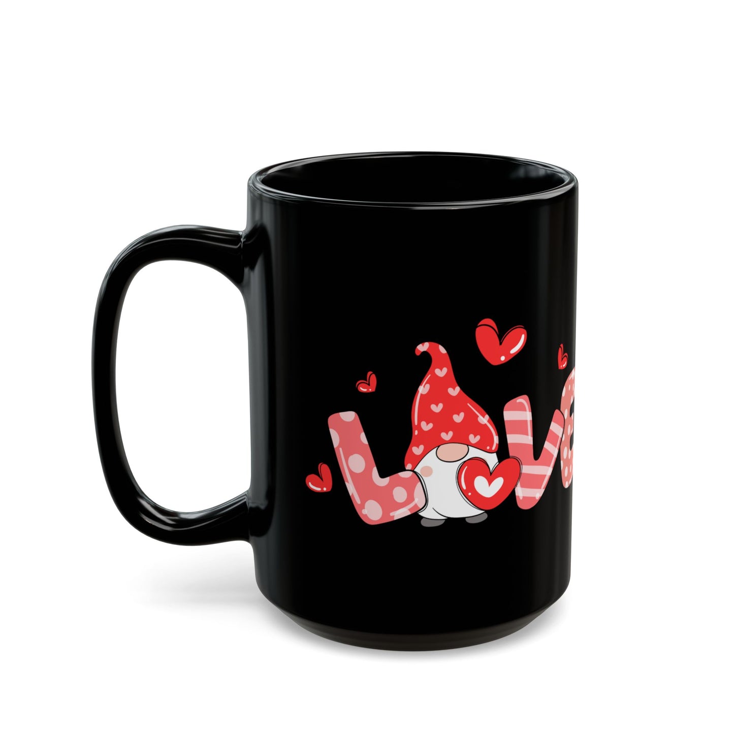 Black Valentine Gnome Mug, Red Heart Love Mug, Cute Gnome Coffee Cup, Romantic Gift for Her or Him, Valentine's Day Drinkware