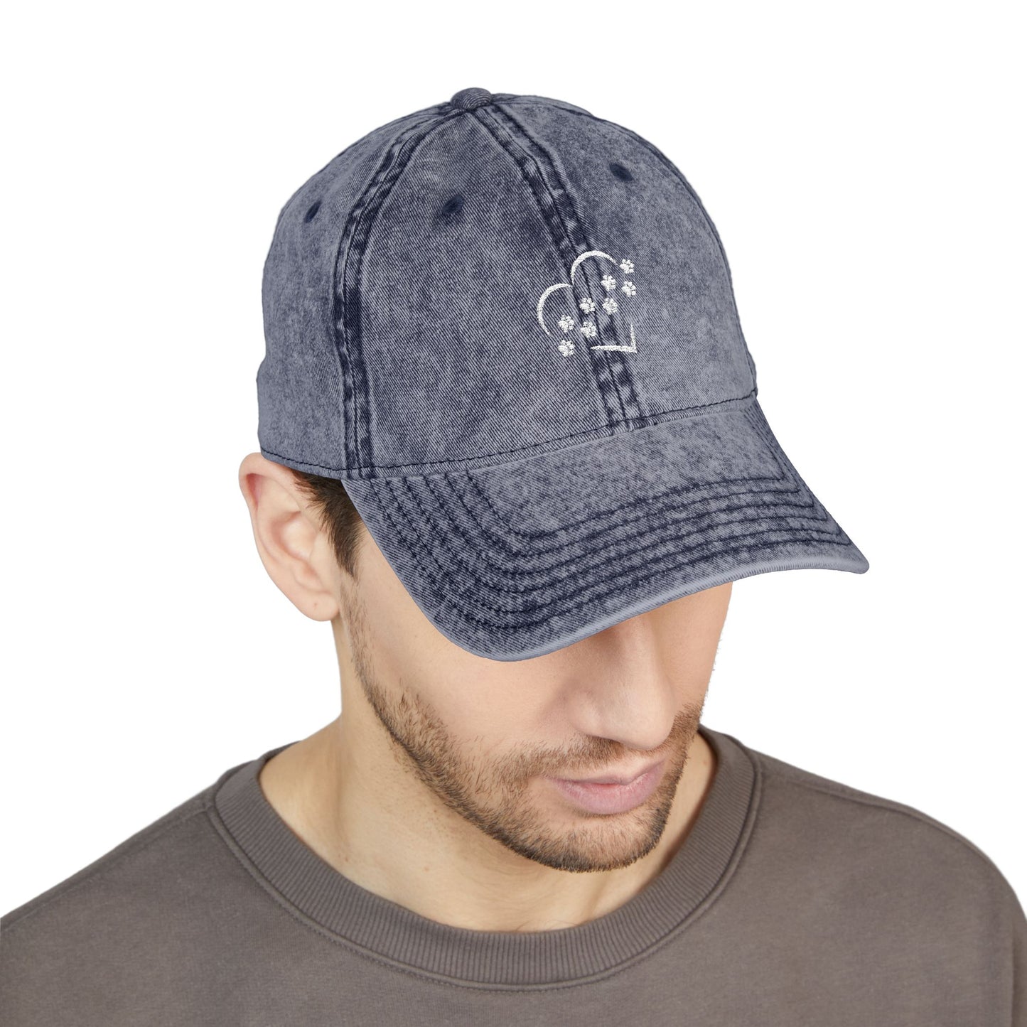 Paw Print Heart Vintage Embroidered Cap, Pet Lovers, Gift for Pet Parents, Animal Lovers