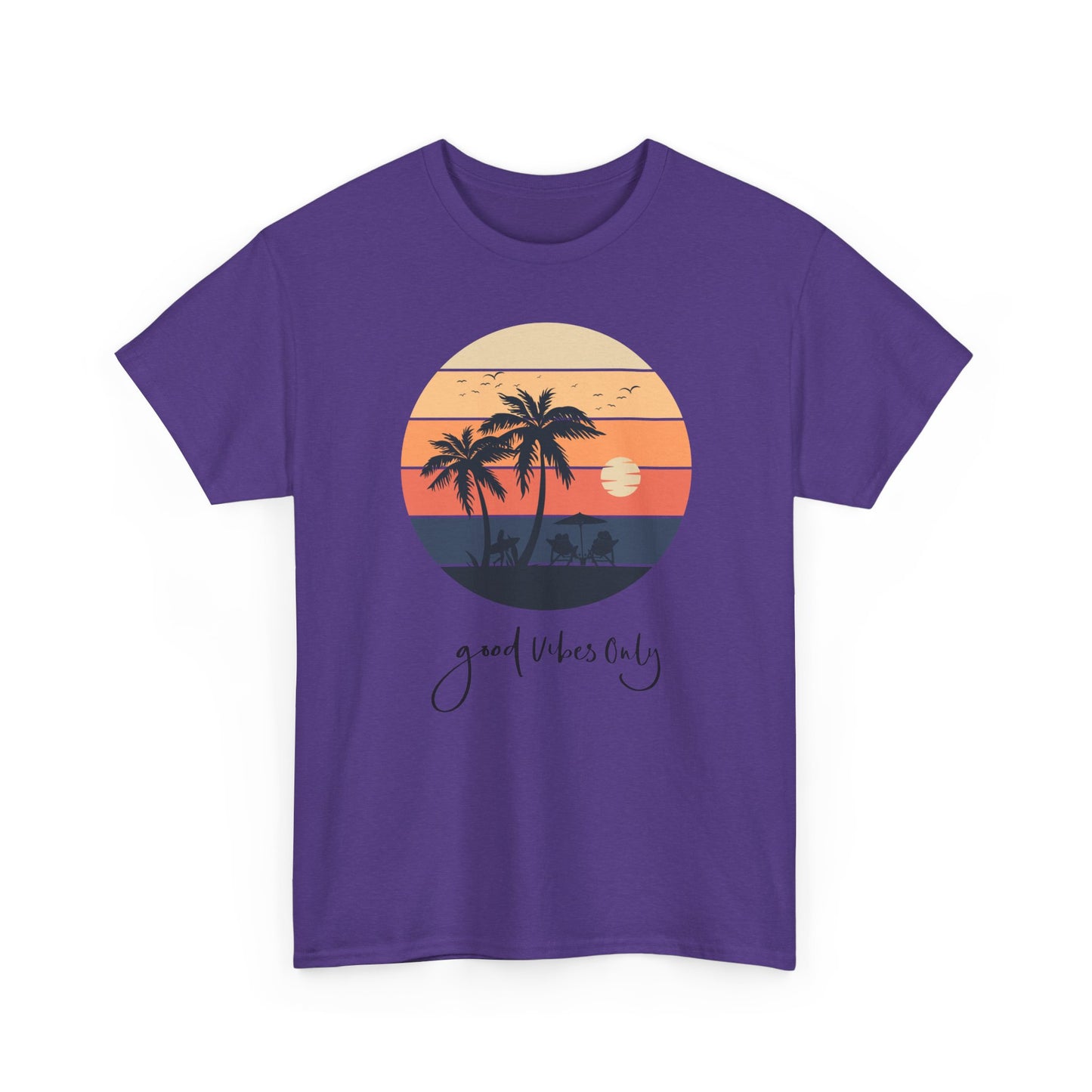 T-Shirt with Sunset Palm Graphic, Good Vibes Only Tee, Relaxed Style, Beachwear Inspiration, Summer Outfits, Vacation Casual