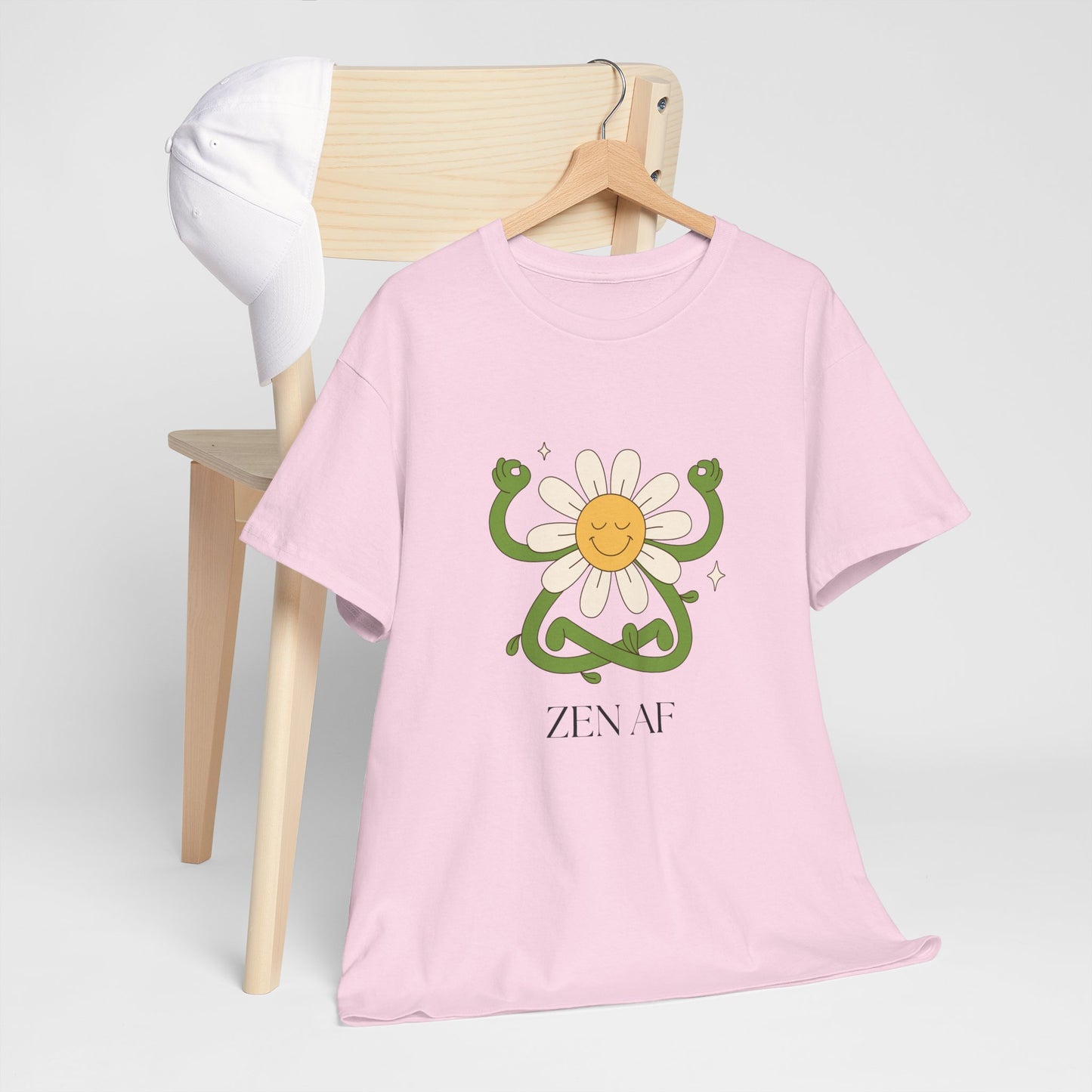 Zen AF Daisy Unisex Heavy Cotton Tee, Relaxed Fit Shirt, Positive Vibes Tee, Gift for Mindfulness, Casual Wear for Every Occasion