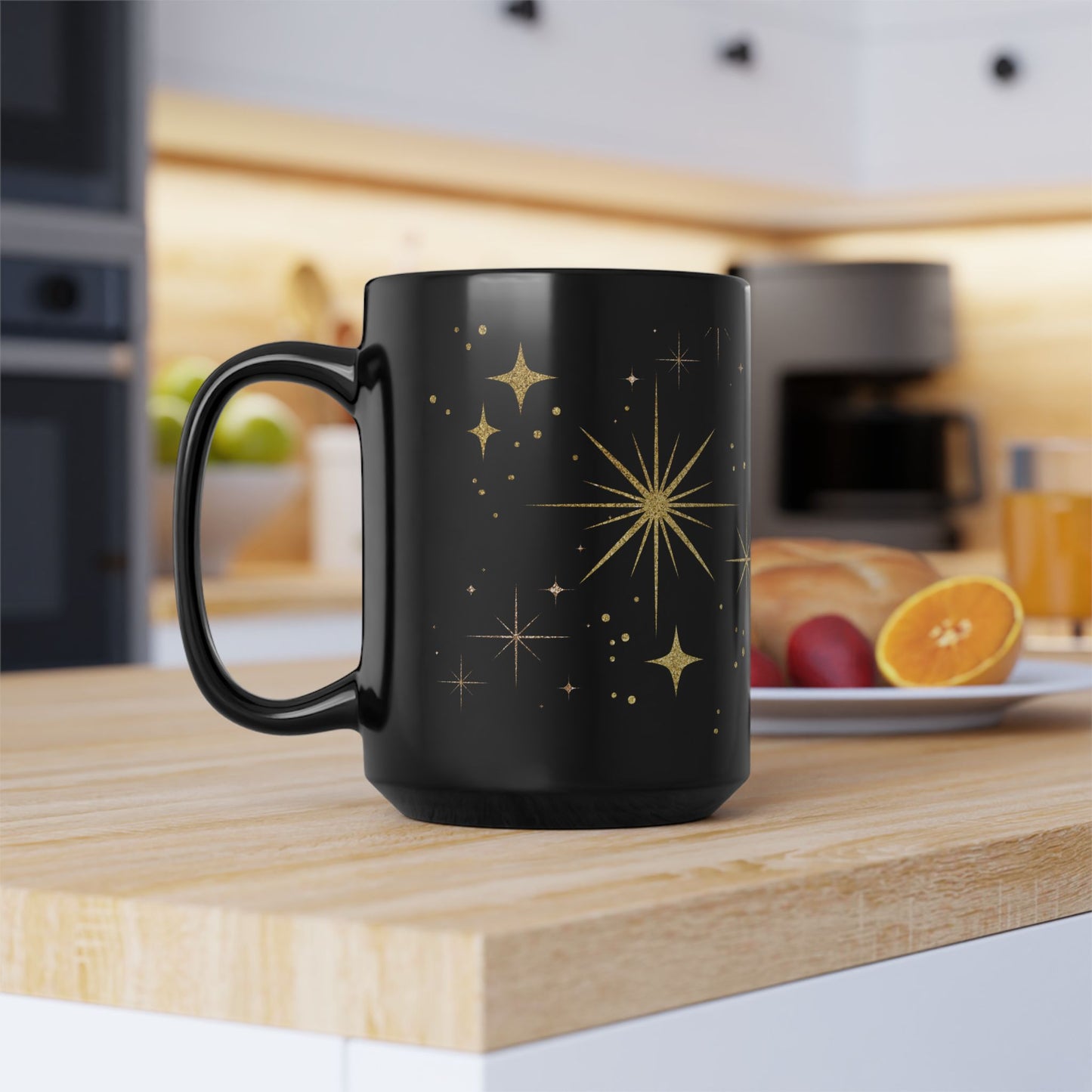 Celestial Black Coffee Mug, Starry Night Sky Print, Cosmic Black Mug for Tea & Coffee Lovers, Gift for Stargazers and Dreamers