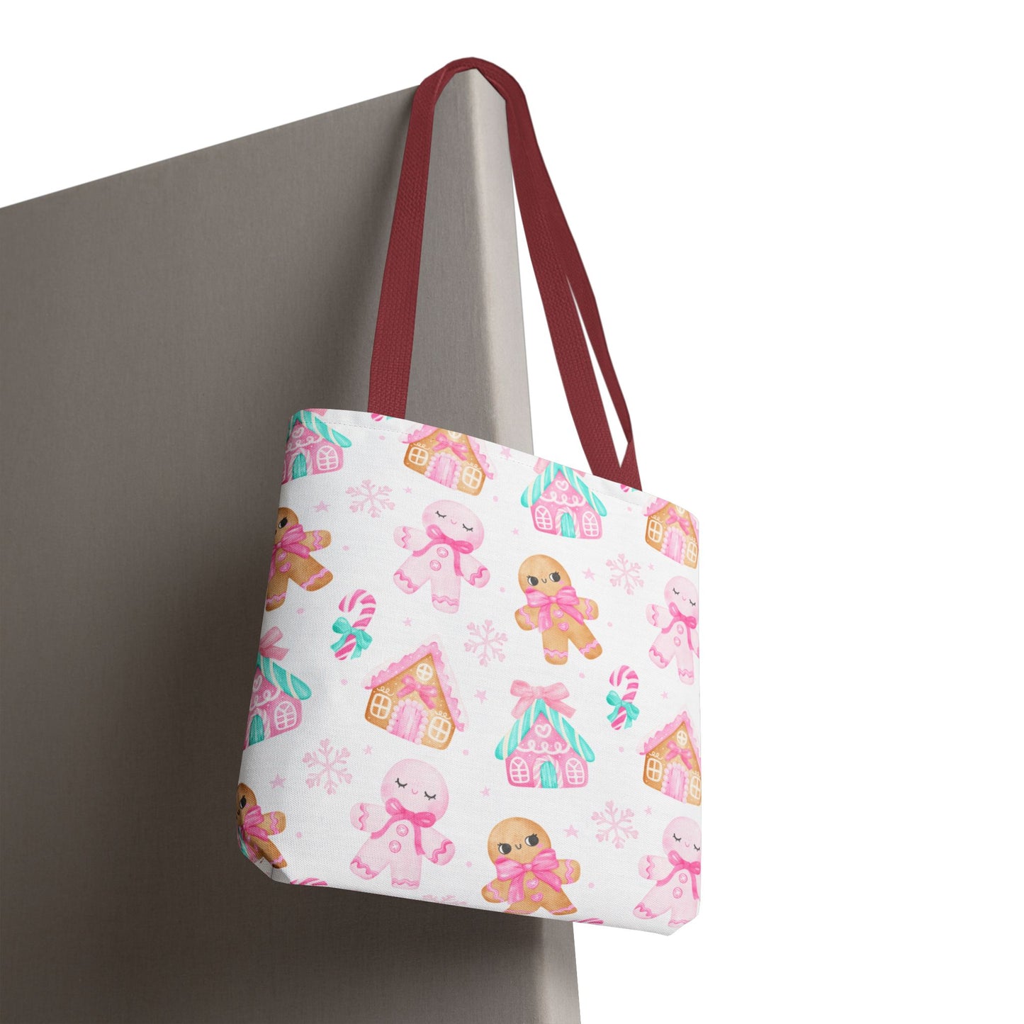 Pink Gingerbread Tote Bag | Cute Candy Cane Gift Bag, Christmas Shopping, Festive Holiday Tote, Winter Carryall, Seasonal Accessory