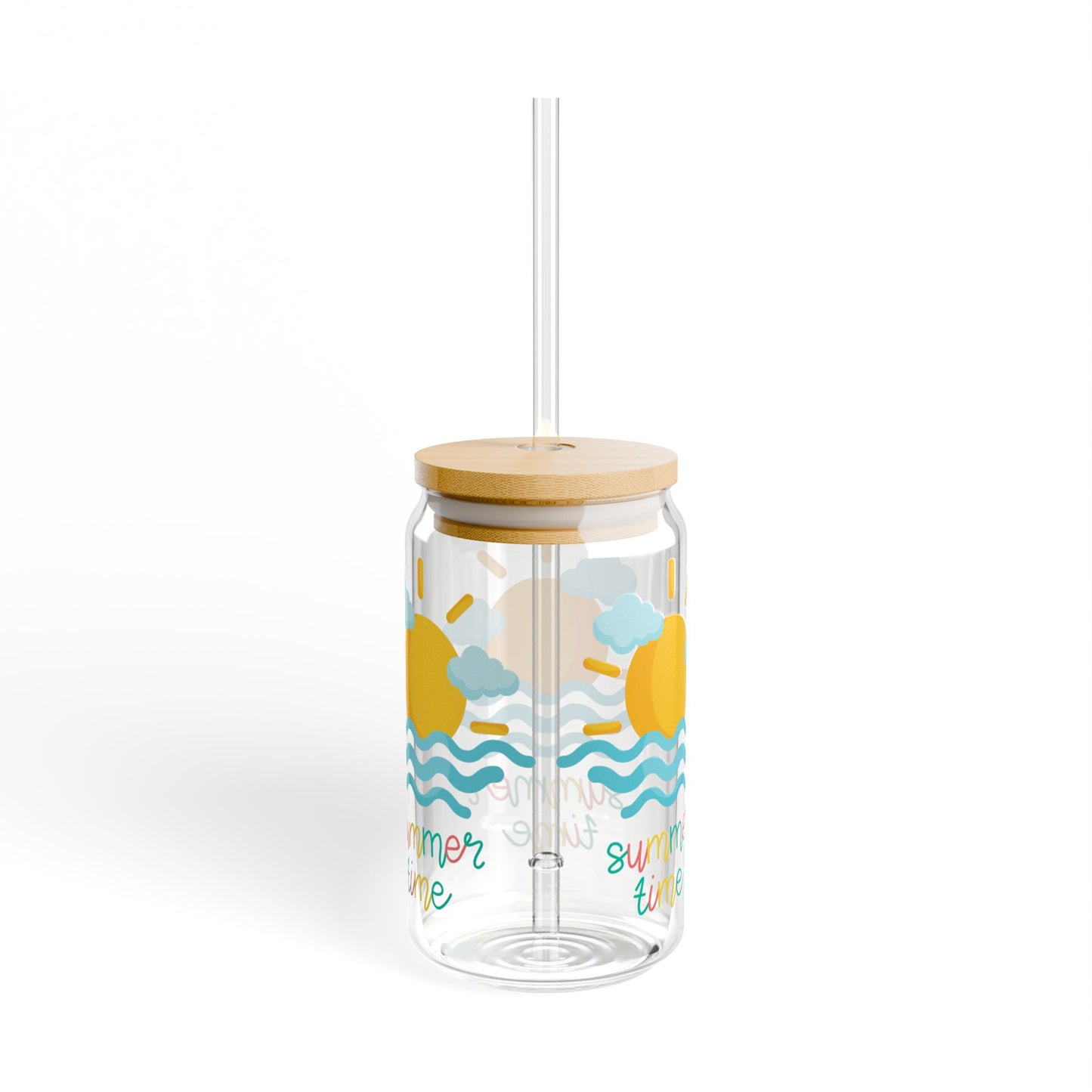 Summer Time 16 oz Glass Sipper Glass, Gift for Beach Lovers