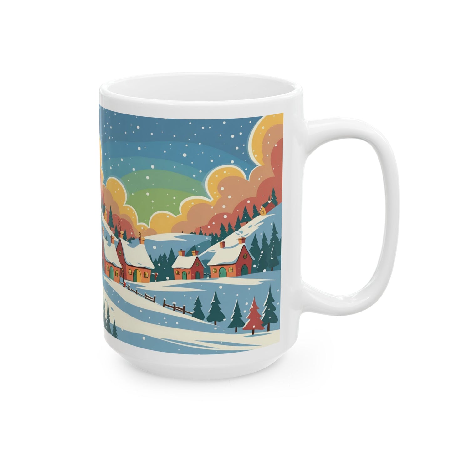 Ceramic Mug Winter Snow Scene, Town and Trees Holiday Gift, Winter Coffee Cup, Festive Hot Cocoa Mug, Christmas Gift, Seasonal Tea