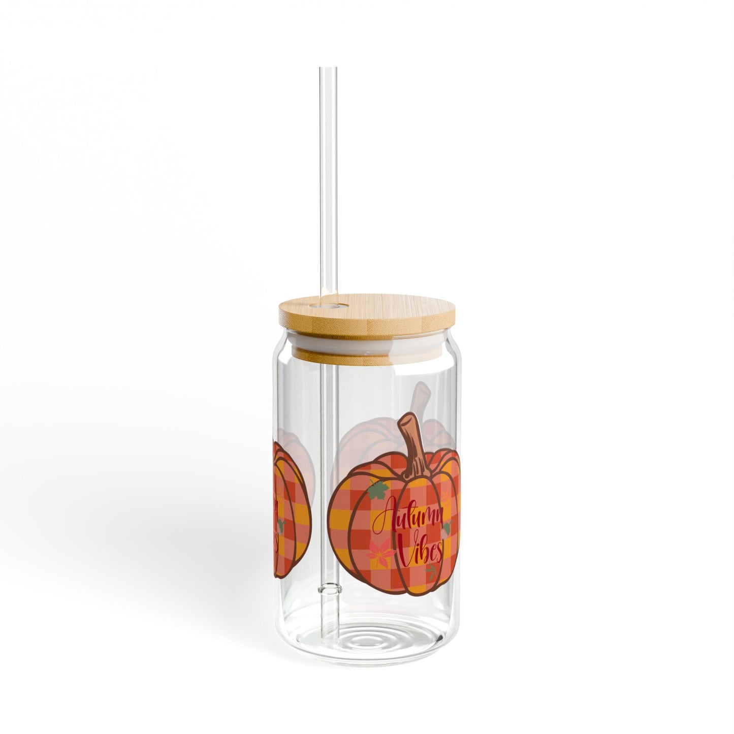 Autumn Vibes Plaid Pumpkin Sipper Glass, Fall Drinkware, Seasonal Beverage