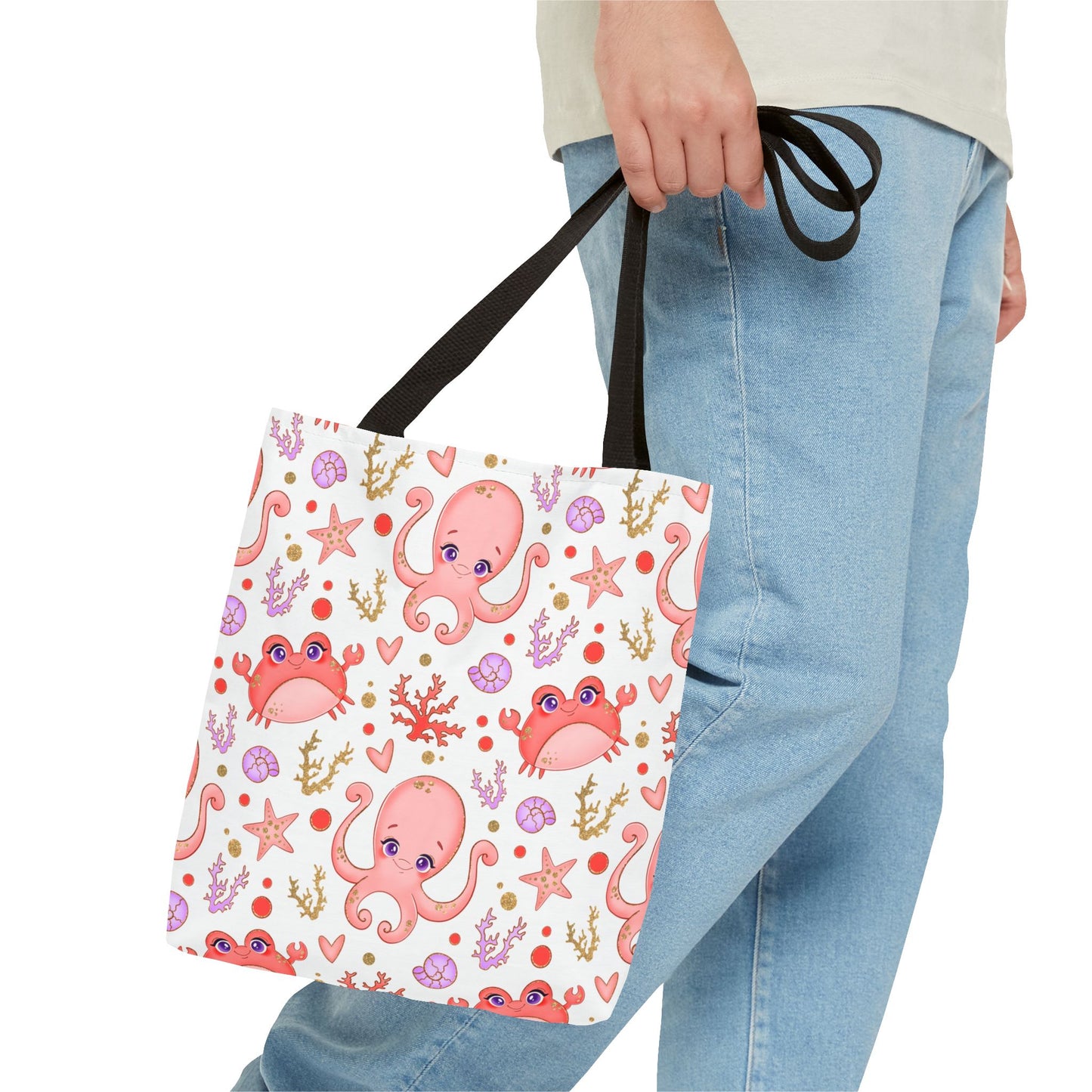 Ocean-Themed Tote Bag, Cute Octopus and Crab Design, Beach Bag, Eco-Friendly Shopping Tote, Perfect Gift for Sea Lovers