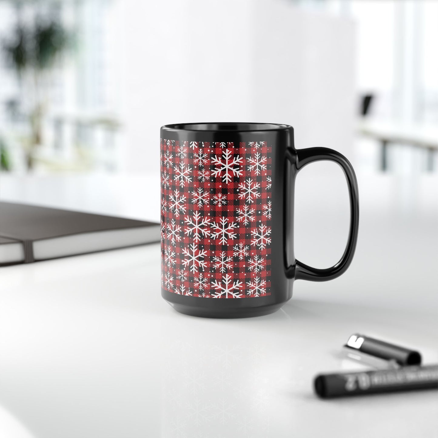 Buffalo Plaid Snowflake Ceramic Mug – Cozy Winter Coffee Cup