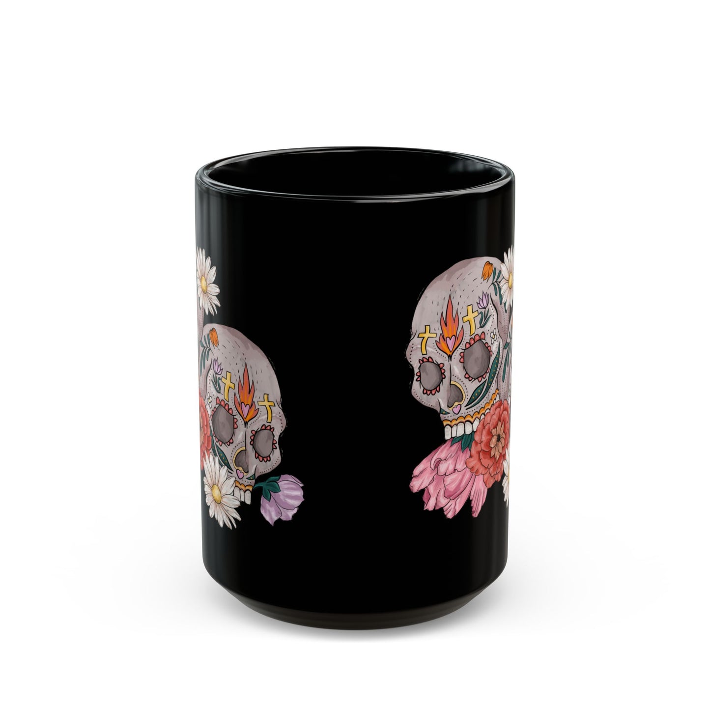 Artistic Sugar Skull Floral Mug - Perfect for Coffee Lovers, Gift for Halloween, Day of the Dead, Home Decor, Unique Art Mug