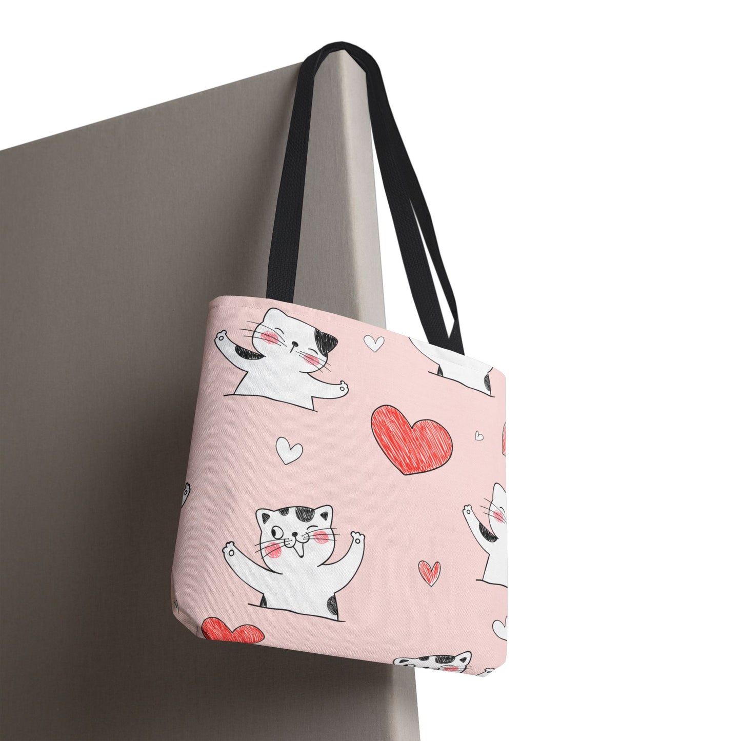 Cute Cat & Heart Canvas Tote Bag β Pink Reusable Shopping Bag for Cat Lovers