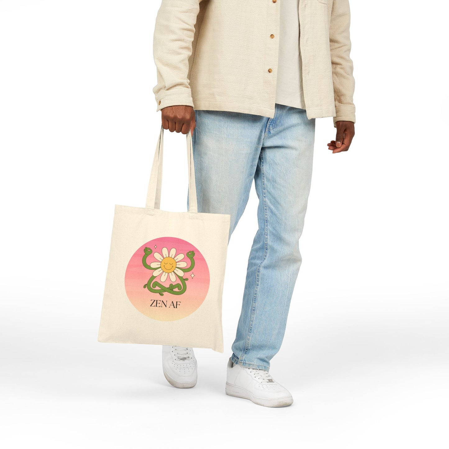 Zen AF Cotton Canvas Tote Bag, Eco-Friendly Bags, Reusable Shopping Tote, Floral Tote, Mindfulness Gift, Gift for Her