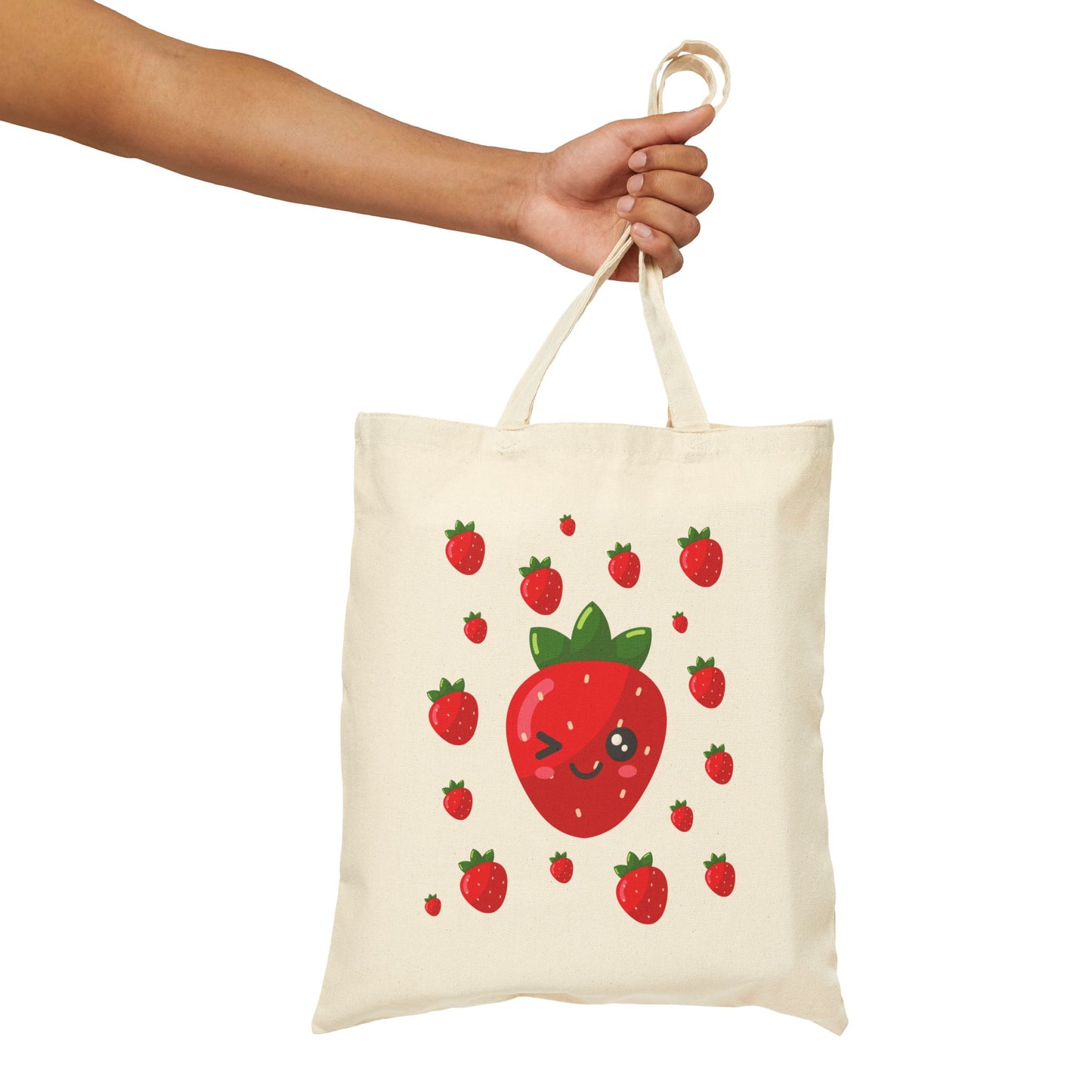 Kawaii Strawberry Canvas Tote Bag, Eco-Friendly Shopping Bag, Cute Tote for Groceries, Beach, or School, Gift for Fruit Lovers