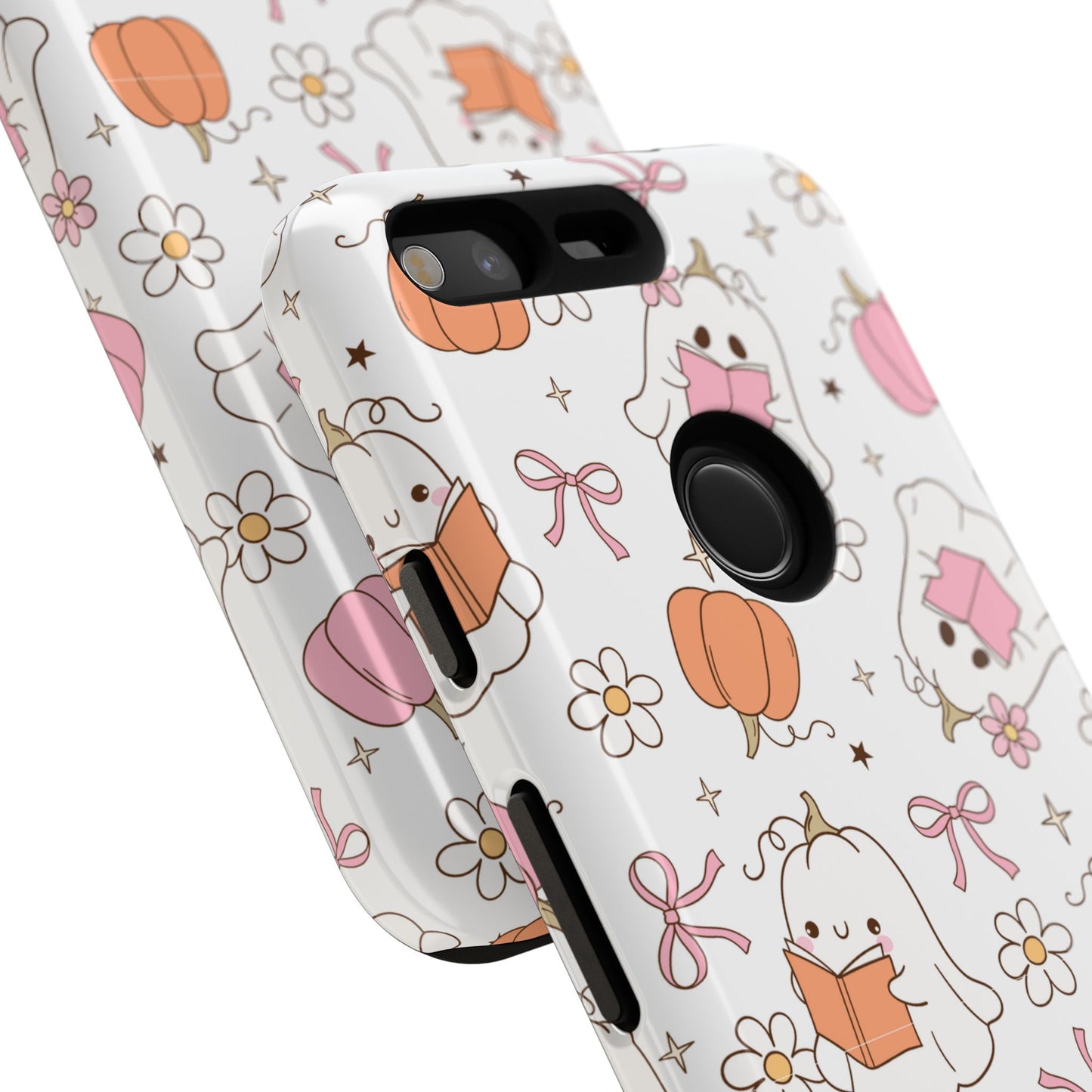 Pink Ghost and Pumpkin Phone Case, Halloween Decor, Girlfriend Gift, Kawaii Phone Cover, Fall Accessories