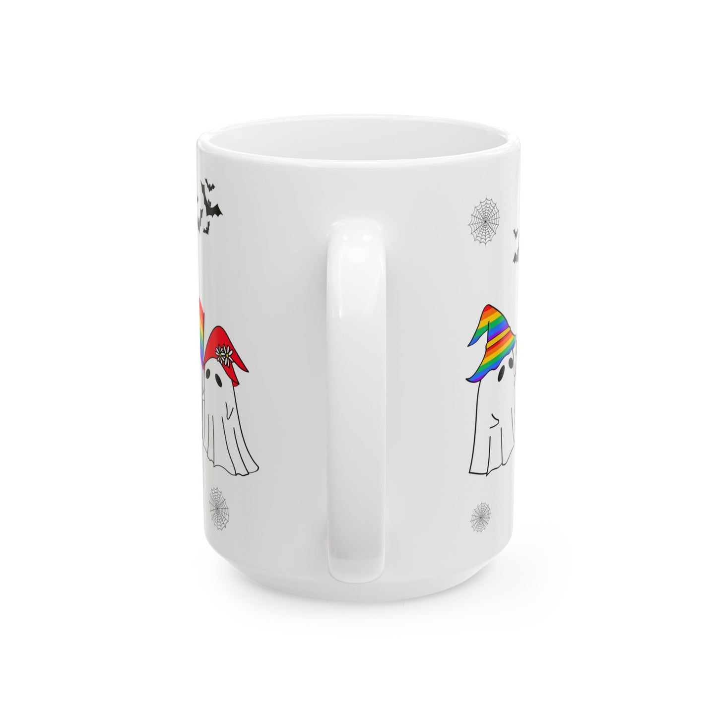 Pride Halloween Ghost Ceramic Mug, LGBTQ Coffee Mug, Rainbow Pride Tea Mug, 11oz, 15oz