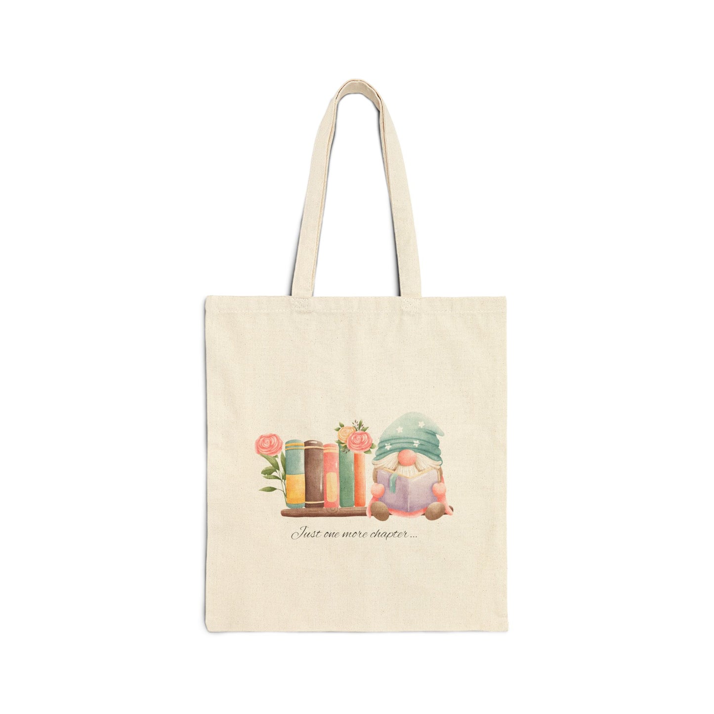 Just One More Chapter Gnome Book Lover Canvas Tote Bag, Eco-Friendly Shopping, Gifts for Readers, Mother's Day, Book Clubs