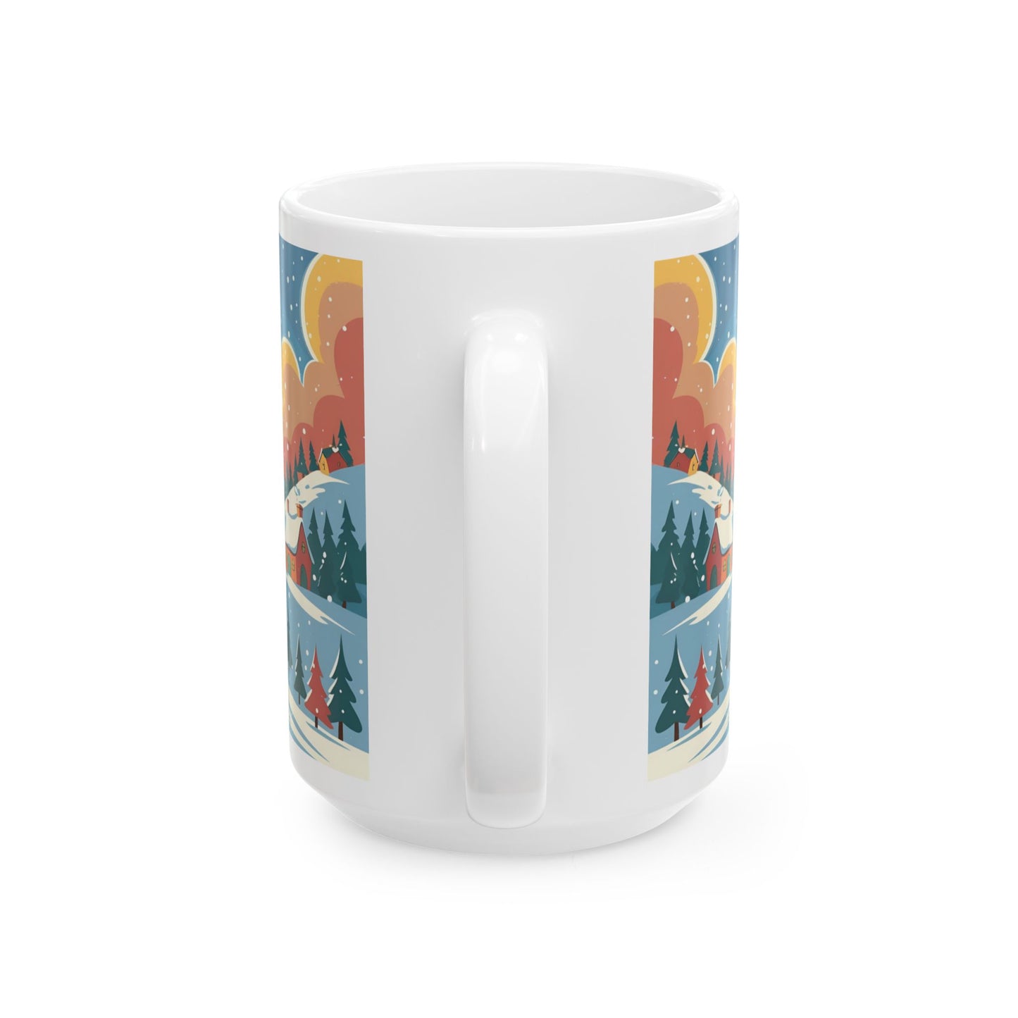 Ceramic Mug Winter Snow Scene, Town and Trees Holiday Gift, Winter Coffee Cup, Festive Hot Cocoa Mug, Christmas Gift, Seasonal Tea