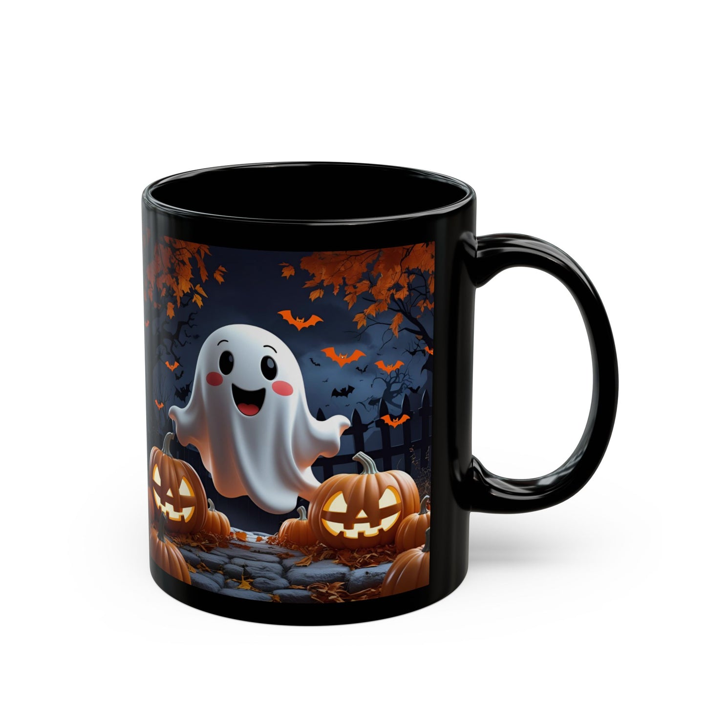 Ghostly Black Ceramic Mug, Halloween Spooky Pumpkins Gift, Cute Cartoon Cup, Tea Coffee Drinkware, Haunted Seasonal Decor, Scary Kitchen