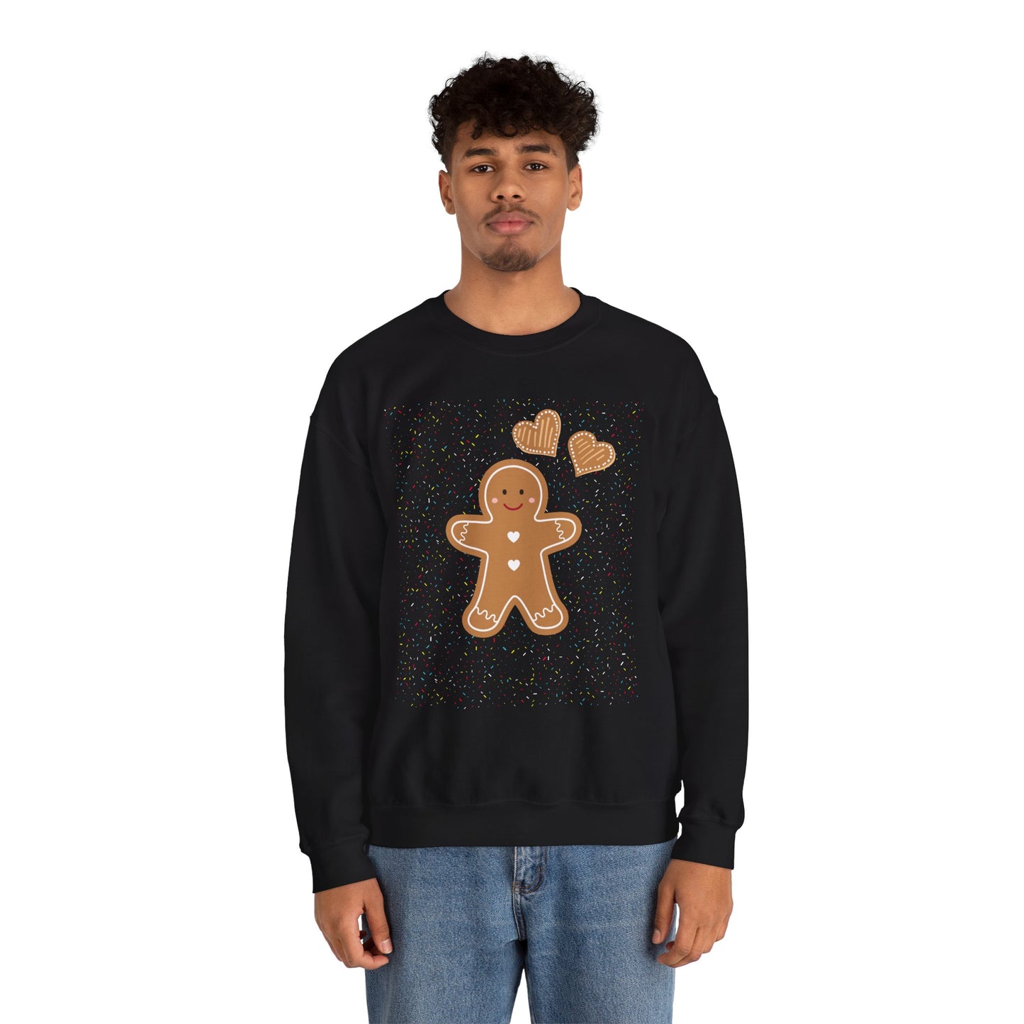 Gingerbread Heart Sweatshirt for Cozy Holidays, Unisex Crewneck Pullover, Christmas Gift, Festive Apparel, Winter Fashion