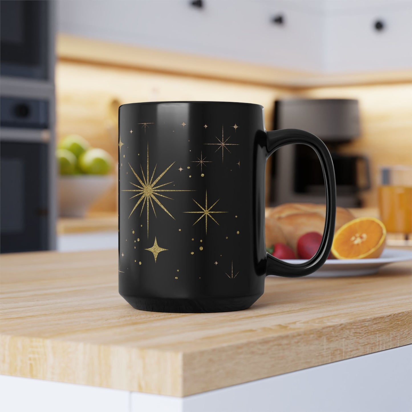 Celestial Black Coffee Mug, Starry Night Sky Print, Cosmic Black Mug for Tea & Coffee Lovers, Gift for Stargazers and Dreamers