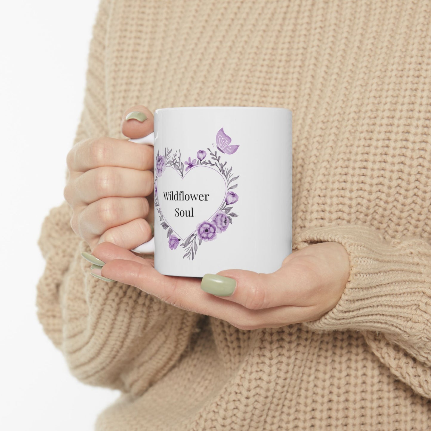 Wildflower Soul Floral Ceramic Mug Perfect for Friends, Gifts, Coffee Lovers, Home Decor, Birthdays, Lavender Vibes
