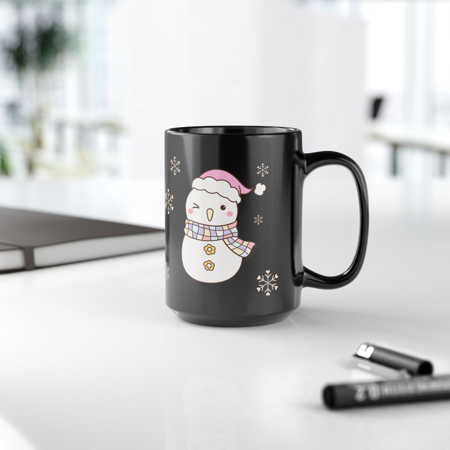 Snowman Christmas Mug, Cute Holiday Drinkware for Winter, Gift for Him/Her, Ceramic Coffee Cup, Snowfall Decoration