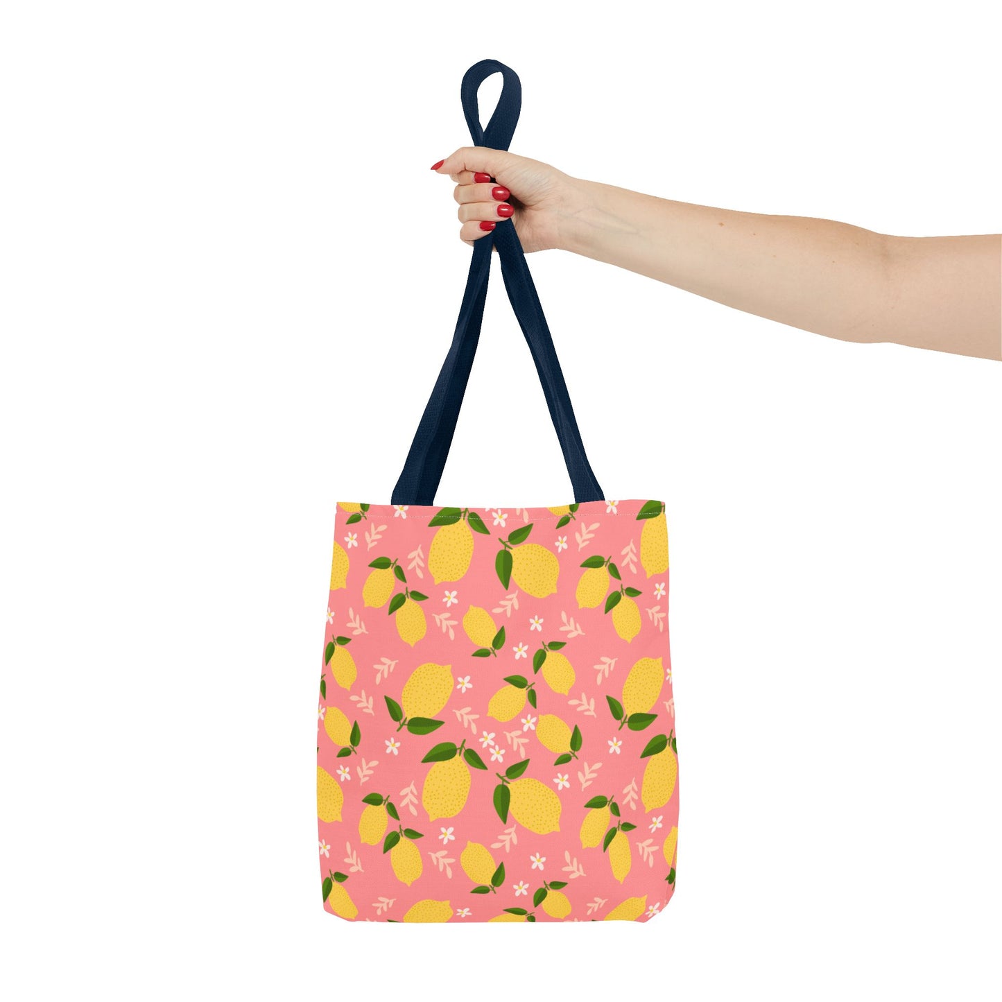 Pink Lemon Print AOP Tote Bag, Eco-Friendly Shopping Bag, Summer Style, Beach Tote, Gift for Her, Floral Shopping Bag