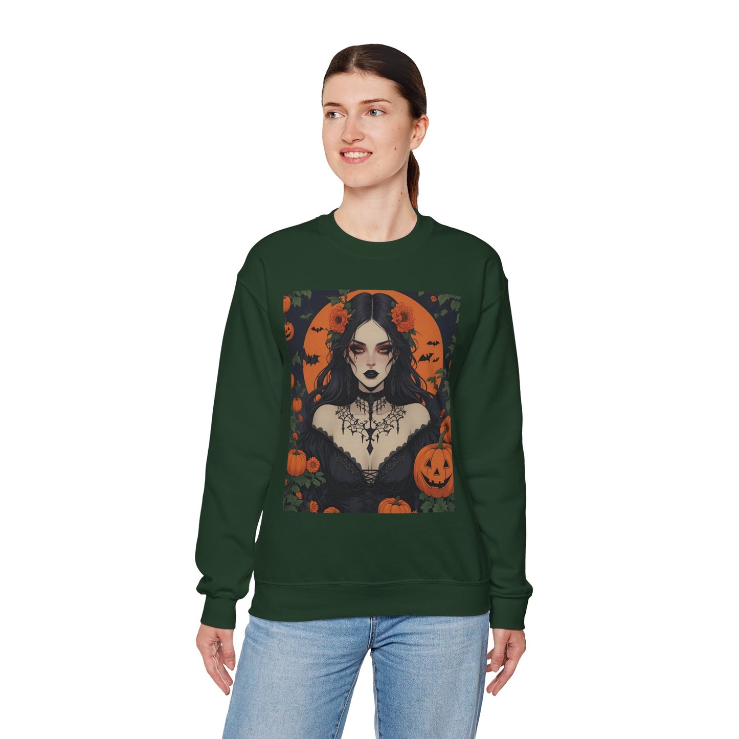 Floral Gothic Girl Halloween Sweatshirt, Cozy Crewneck for Fall, Spooky Season Apparel, Perfect for October Celebrations