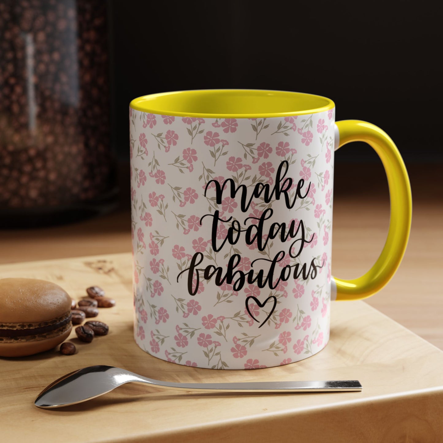 Make Today Fabulous Mug, Pink Floral Coffee Mug with Positive Quote, Inspirational Gift, Ceramic Accent Mug for Tea or Hot Cocoa