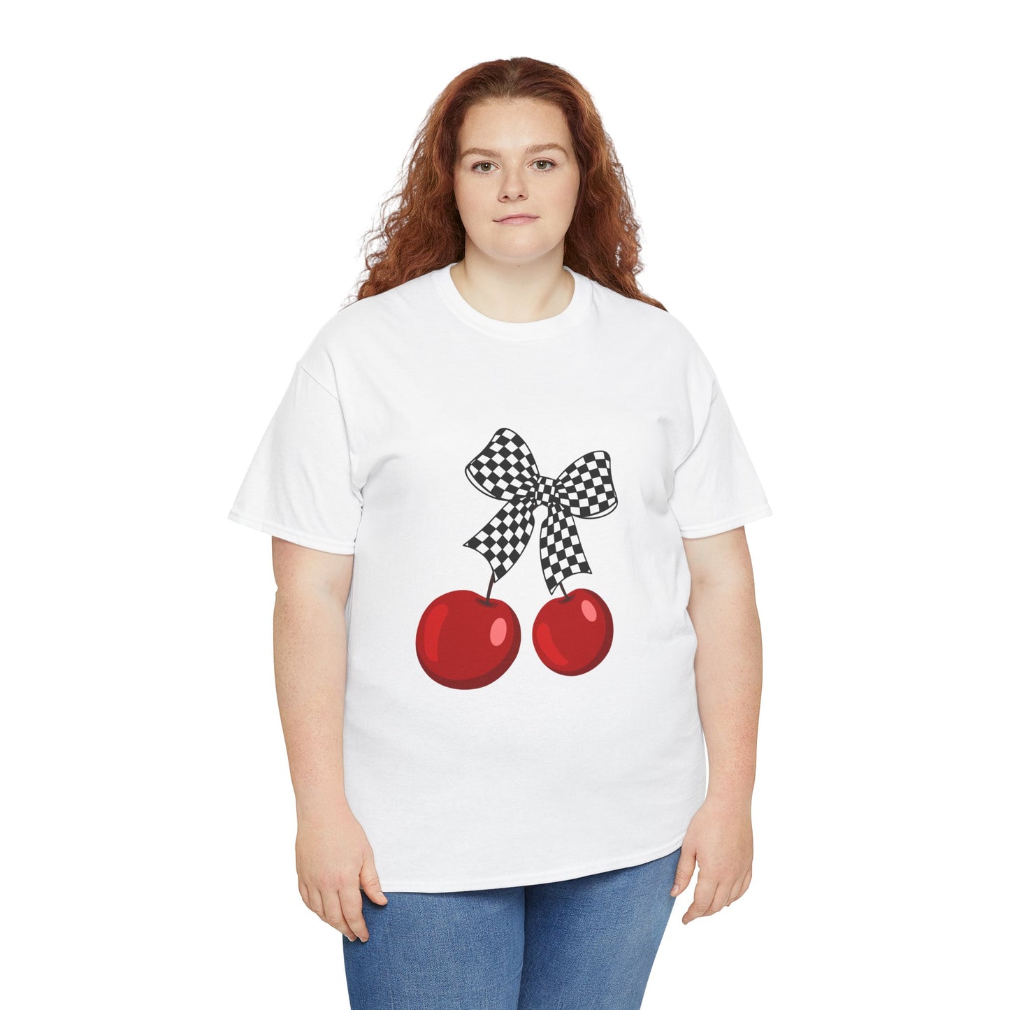 Cherry Bow Unisex Heavy Cotton Tee, Cute Graphic Tee, Casual Wear, Summer Shirt, Perfect Gift, Retro Style Tee