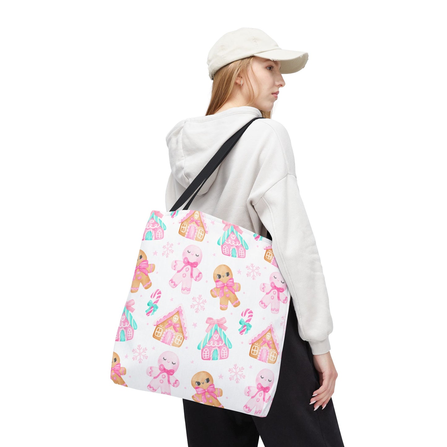 Pink Gingerbread Tote Bag | Cute Candy Cane Gift Bag, Christmas Shopping, Festive Holiday Tote, Winter Carryall, Seasonal Accessory