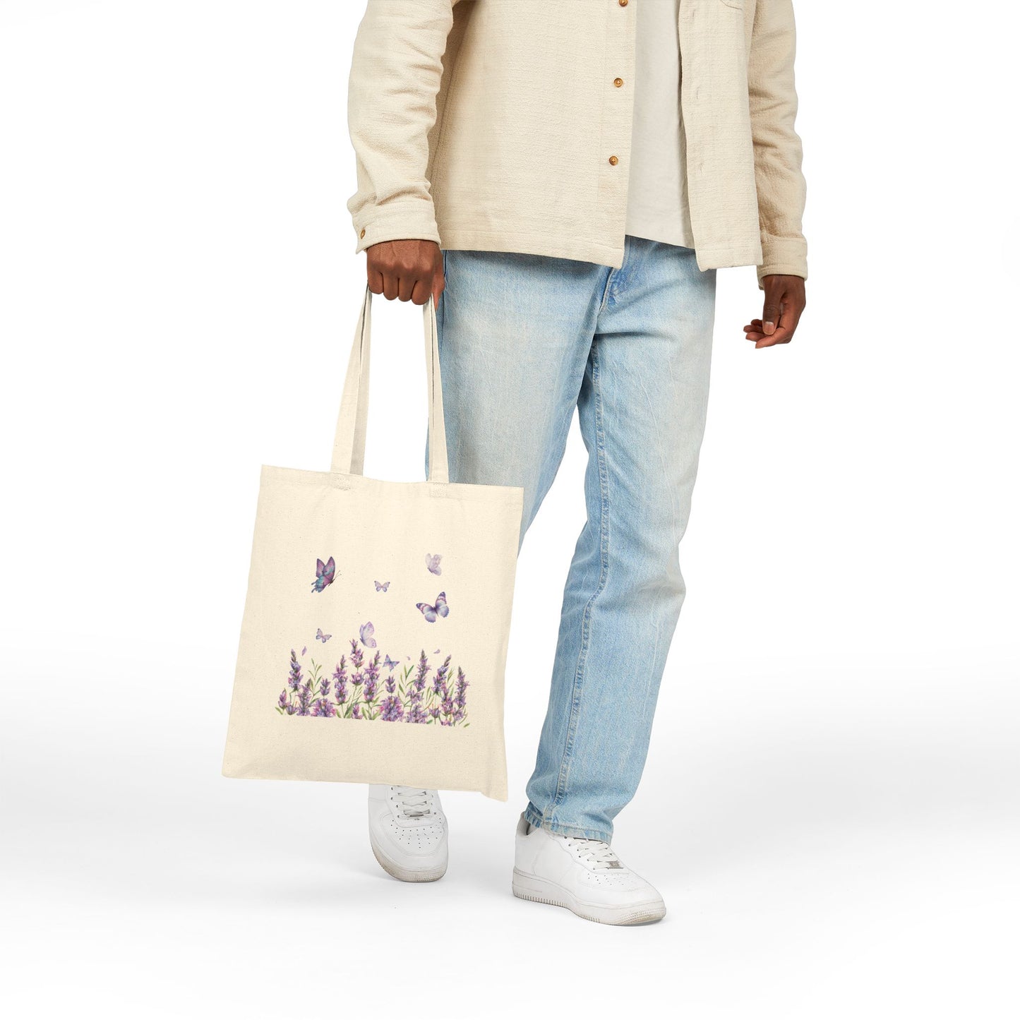 Lavender Butterfly Canvas Tote Bag – Nature-Inspired Reusable Bag