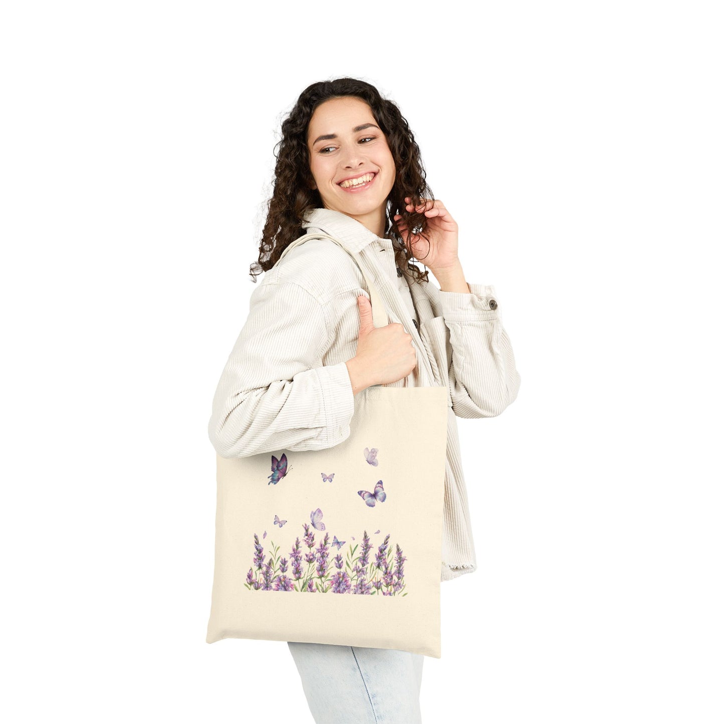 Lavender Butterfly Canvas Tote Bag – Nature-Inspired Reusable Bag