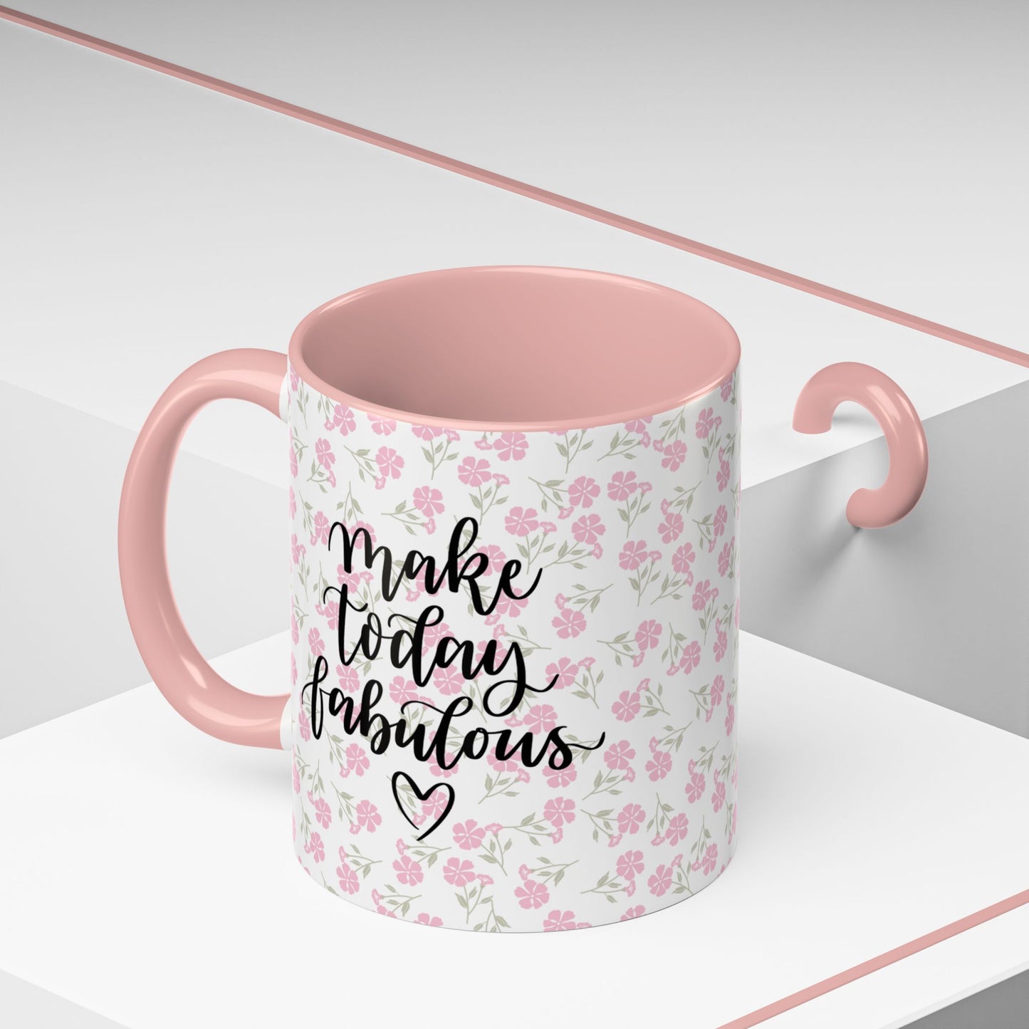 Make Today Fabulous Mug, Pink Floral Coffee Mug with Positive Quote, Inspirational Gift, Ceramic Accent Mug for Tea or Hot Cocoa