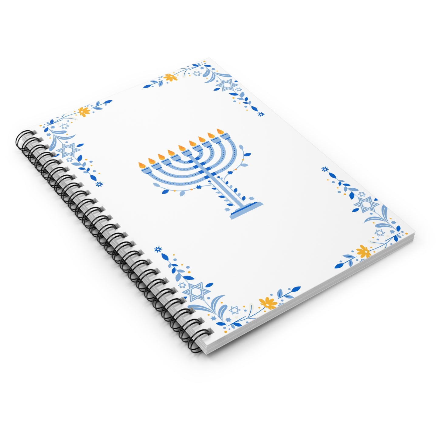 Happy Hanukkah Spiral Notebook – Menorah Design Journal with Blue & Gold Accents