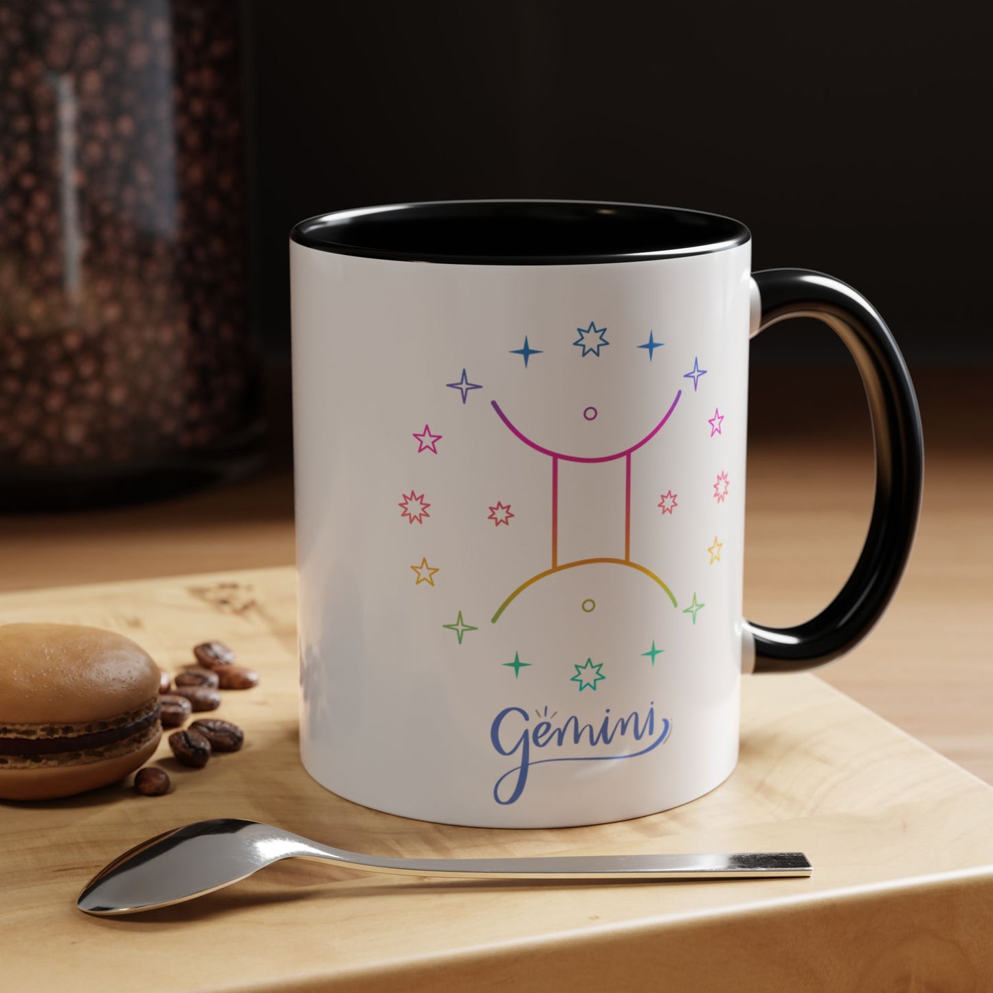 Gemini Starry Accent Coffee Mug - Colorful Horoscope Gift, Astrology Mug, Zodiac Lover Cup, Unique Birthday Present, Celestial Drinkware