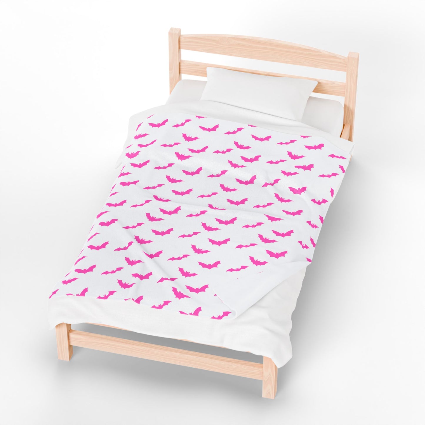 Pink Bat Blanket, White Plush Throw Blanket, Cute Halloween Blanket, Cozy Soft Bat Decor Gift