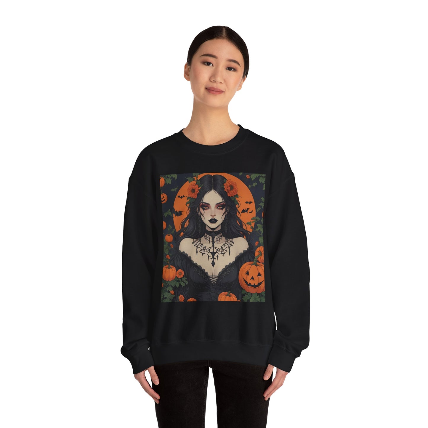 Floral Gothic Girl Halloween Sweatshirt, Cozy Crewneck for Fall, Spooky Season Apparel, Perfect for October Celebrations