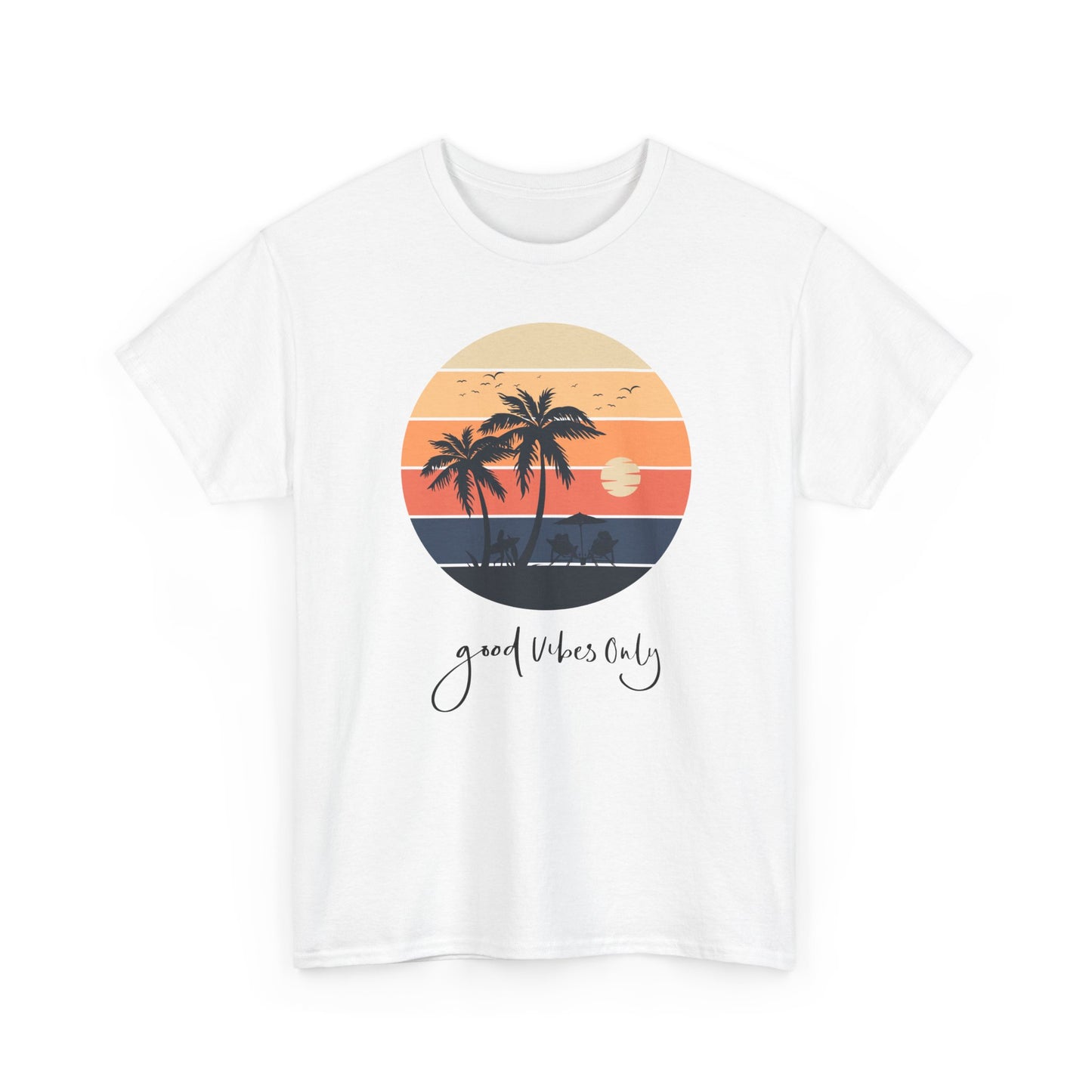 T-Shirt with Sunset Palm Graphic, Good Vibes Only Tee, Relaxed Style, Beachwear Inspiration, Summer Outfits, Vacation Casual