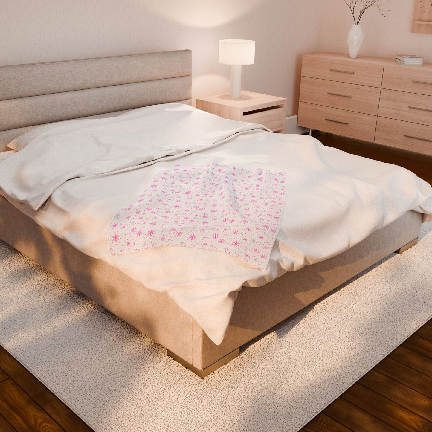 Pink & Silver Snowflake Velveteen Plush Blanket – Cozy Winter Decor & Gift