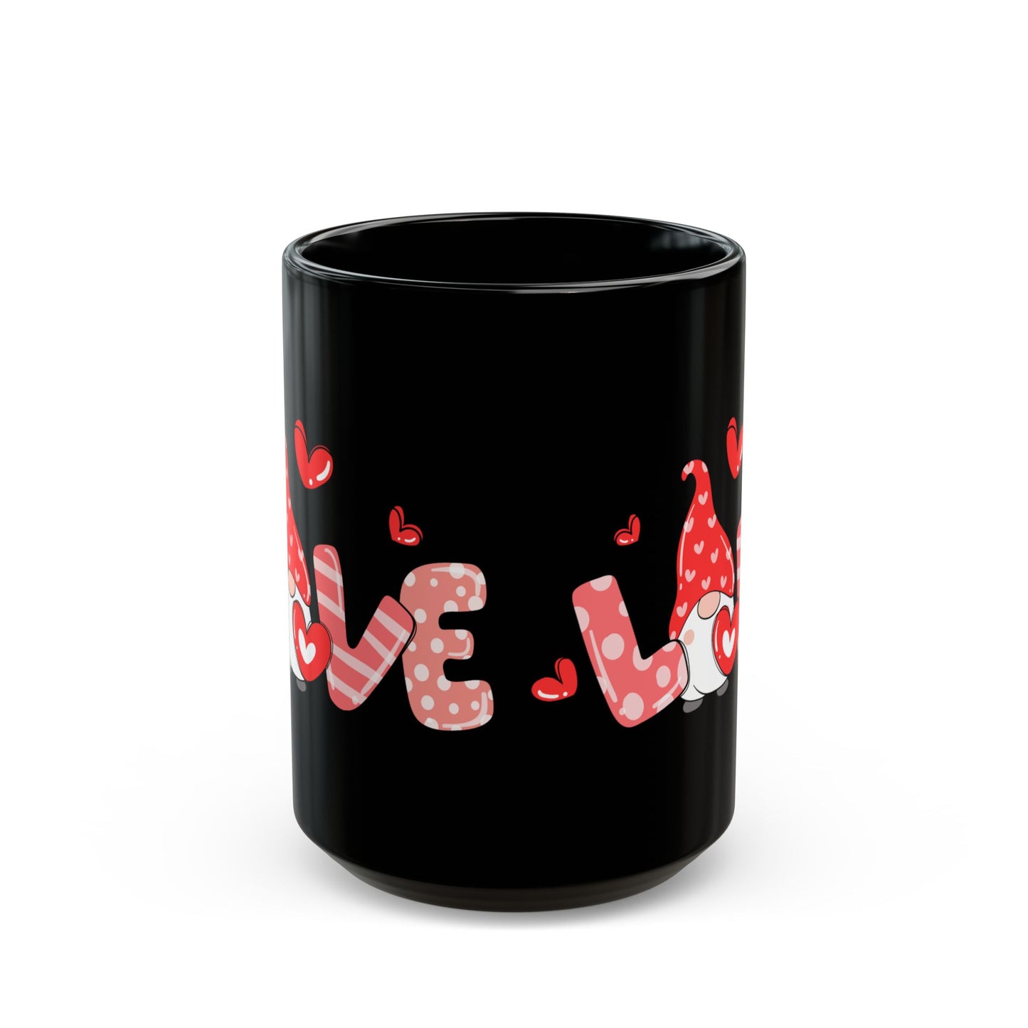 Black Valentine Gnome Mug, Red Heart Love Mug, Cute Gnome Coffee Cup, Romantic Gift for Her or Him, Valentine's Day Drinkware