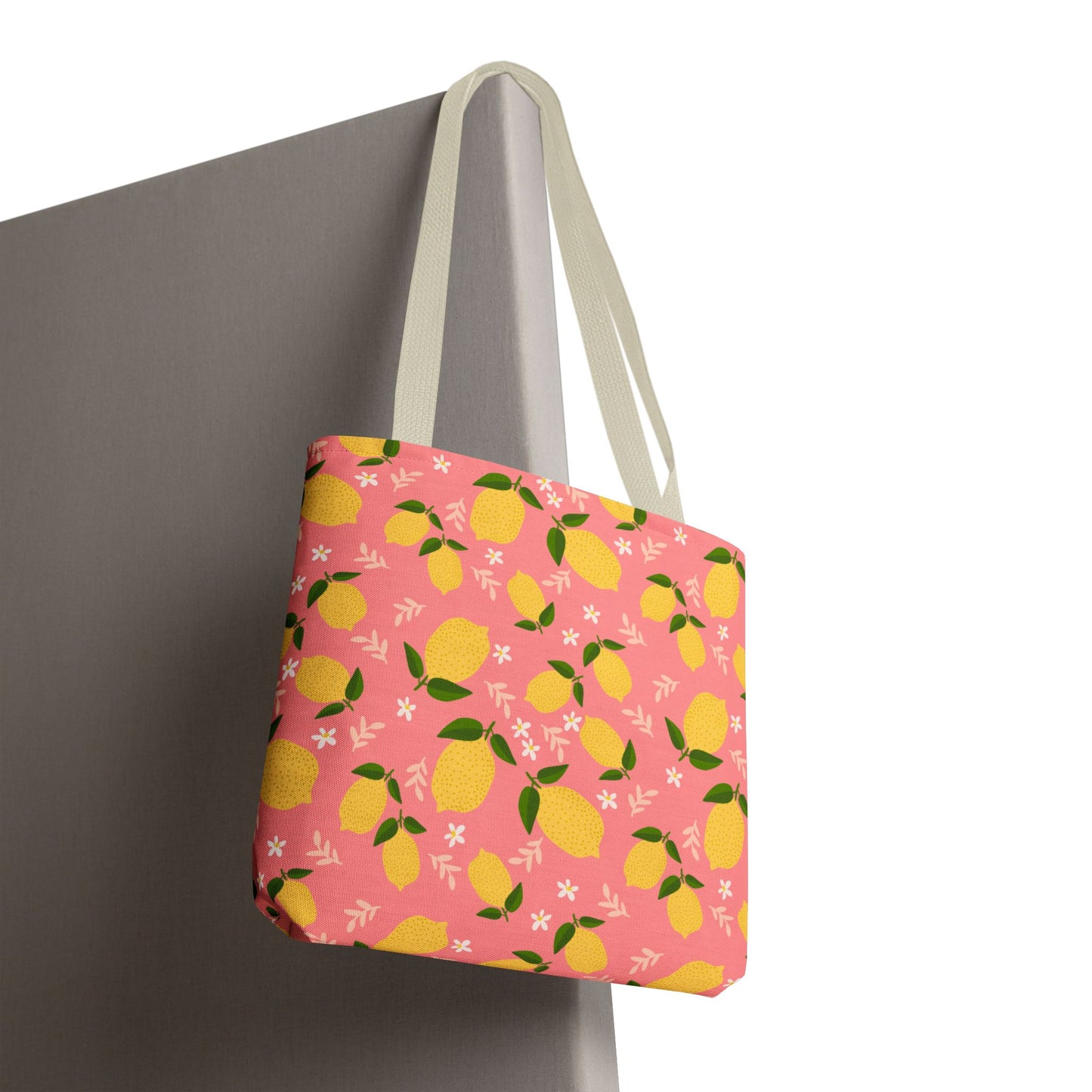 Pink Lemon Print AOP Tote Bag, Eco-Friendly Shopping Bag, Summer Style, Beach Tote, Gift for Her, Floral Shopping Bag