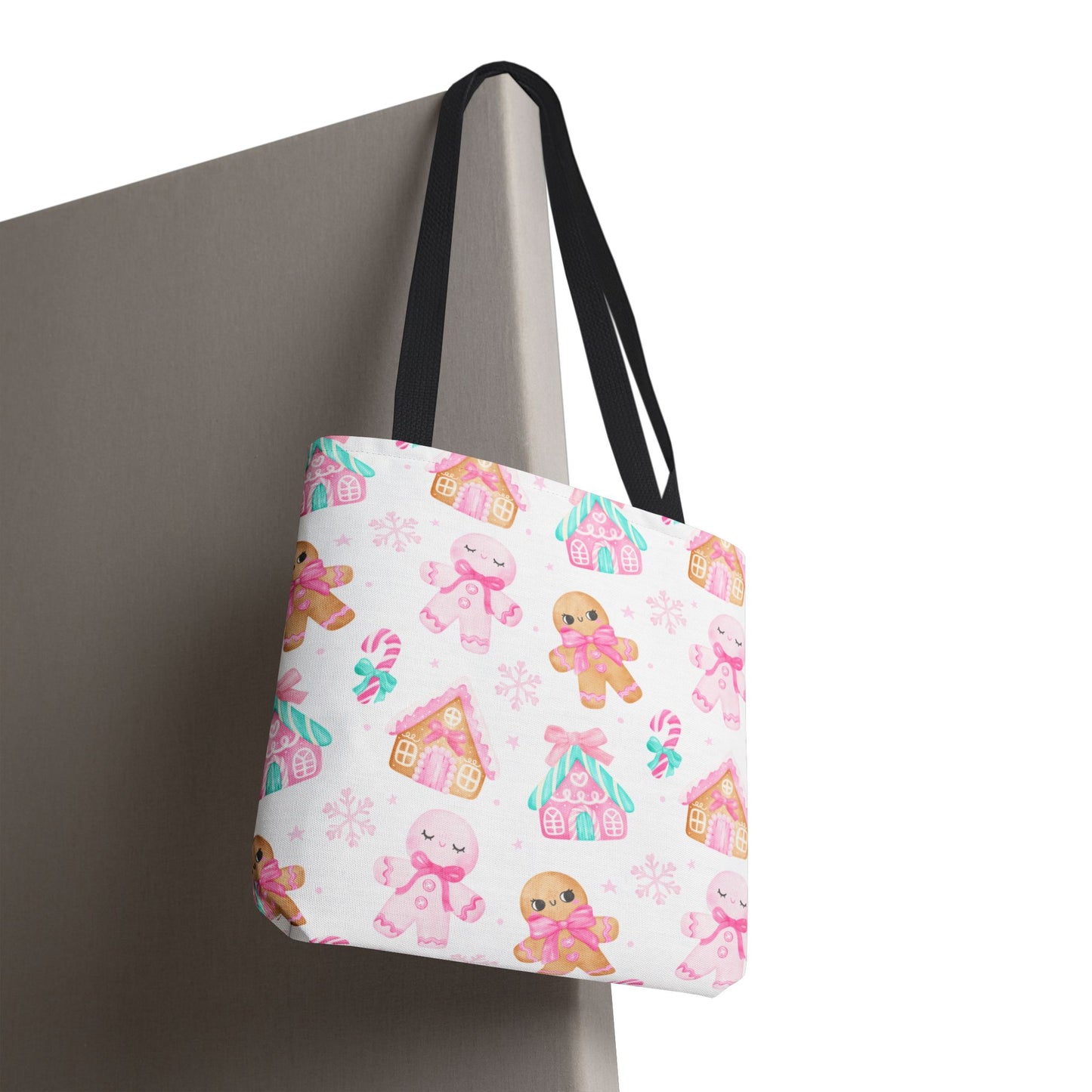 Pink Gingerbread Tote Bag | Cute Candy Cane Gift Bag, Christmas Shopping, Festive Holiday Tote, Winter Carryall, Seasonal Accessory