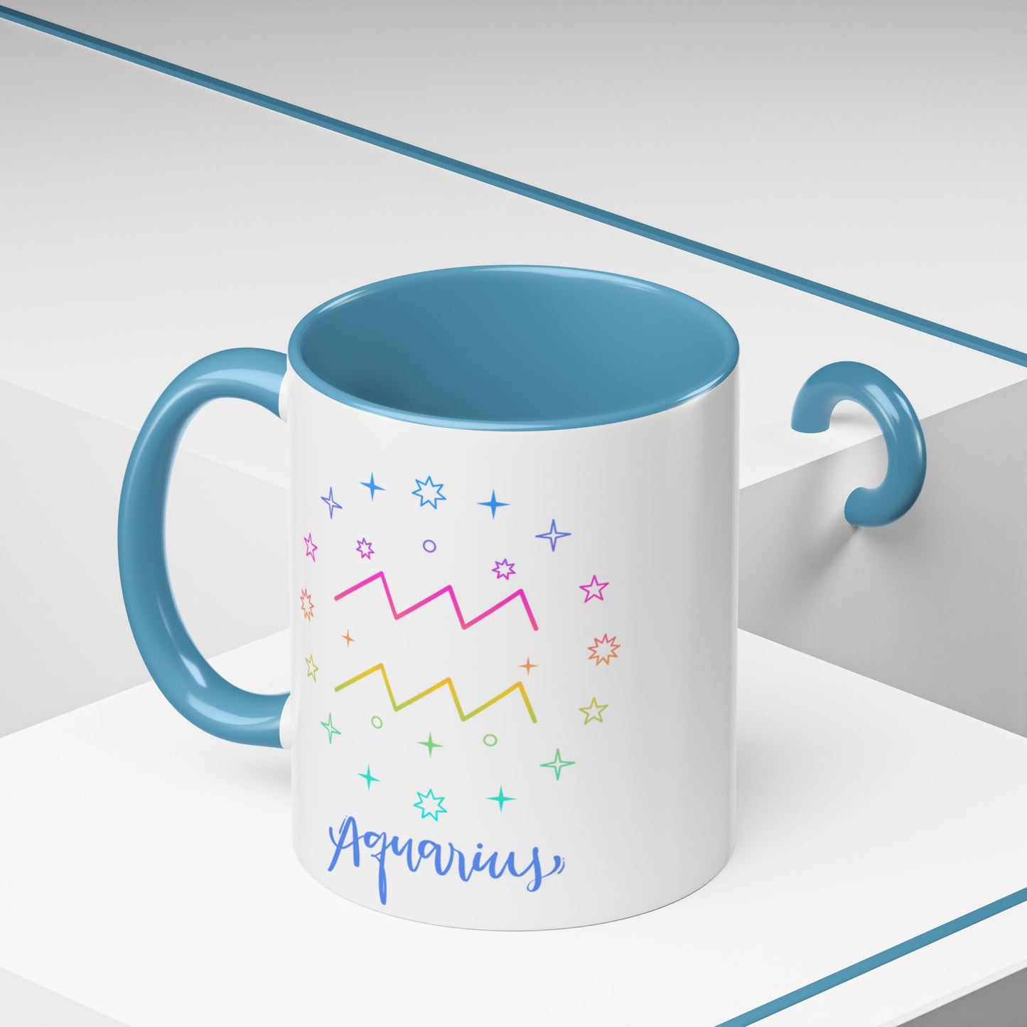 Aquarius Accent Coffee Mug - Colorful Zodiac Mug, Astrology Gift, Horoscope Coffee Cup, Birthday Present, Personalized Mug