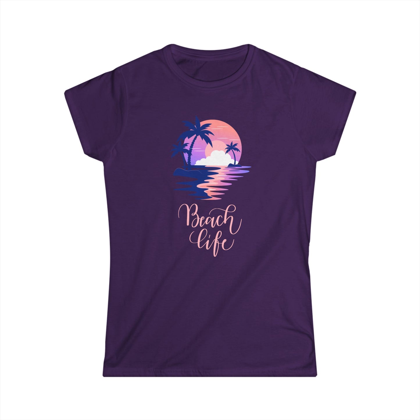 Beach Life Sunset Shirt, Women's Short Sleeve Tee with Beach Scene, Summer Vacation Graphic T-Shirt, Gift for Her