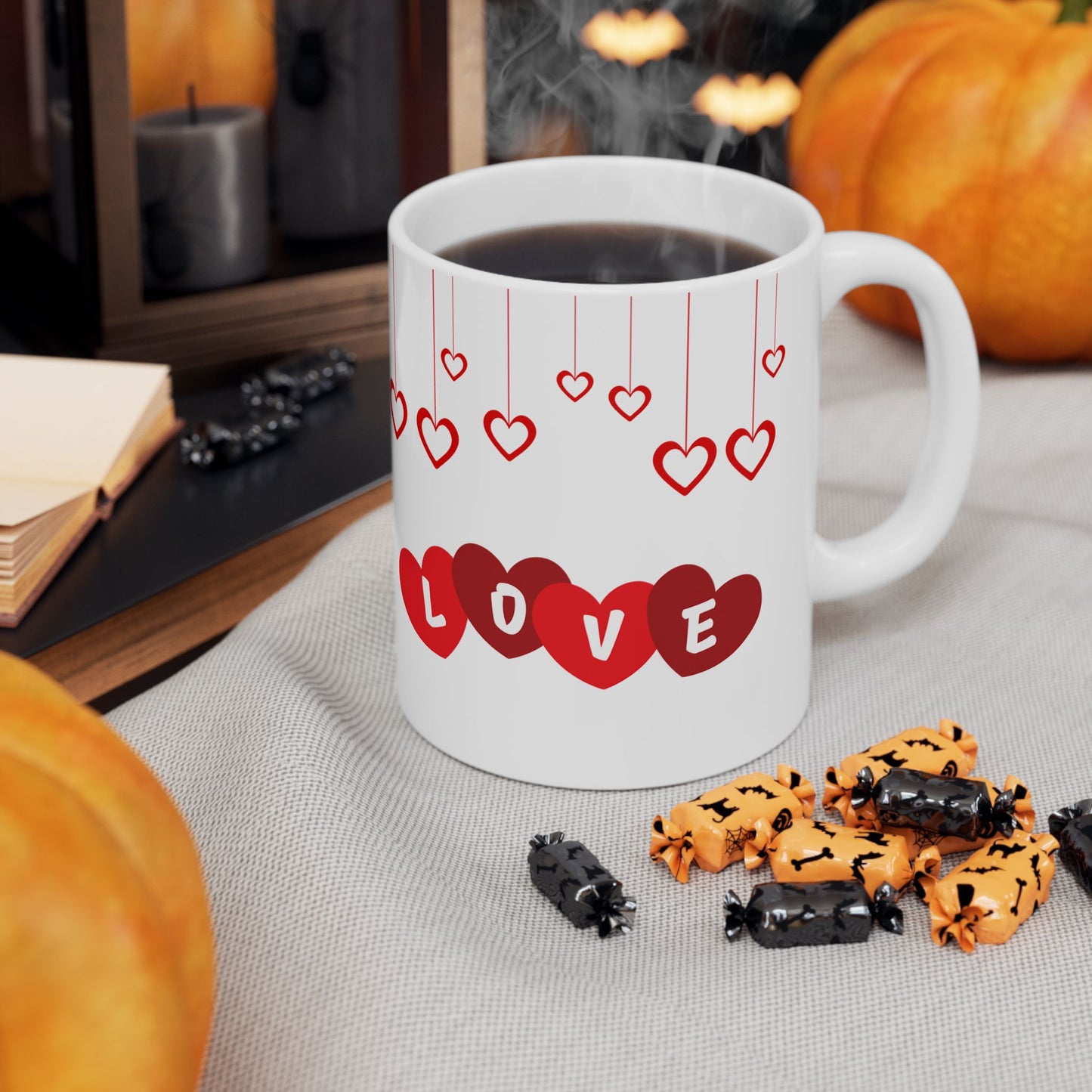 Valentine's Day Ceramic Mug, Love Hearts Gift for Partner, 11oz 15oz Coffee Cup, Romantic Tea Mug, Anniversary Gift for Him Her, Valentine's